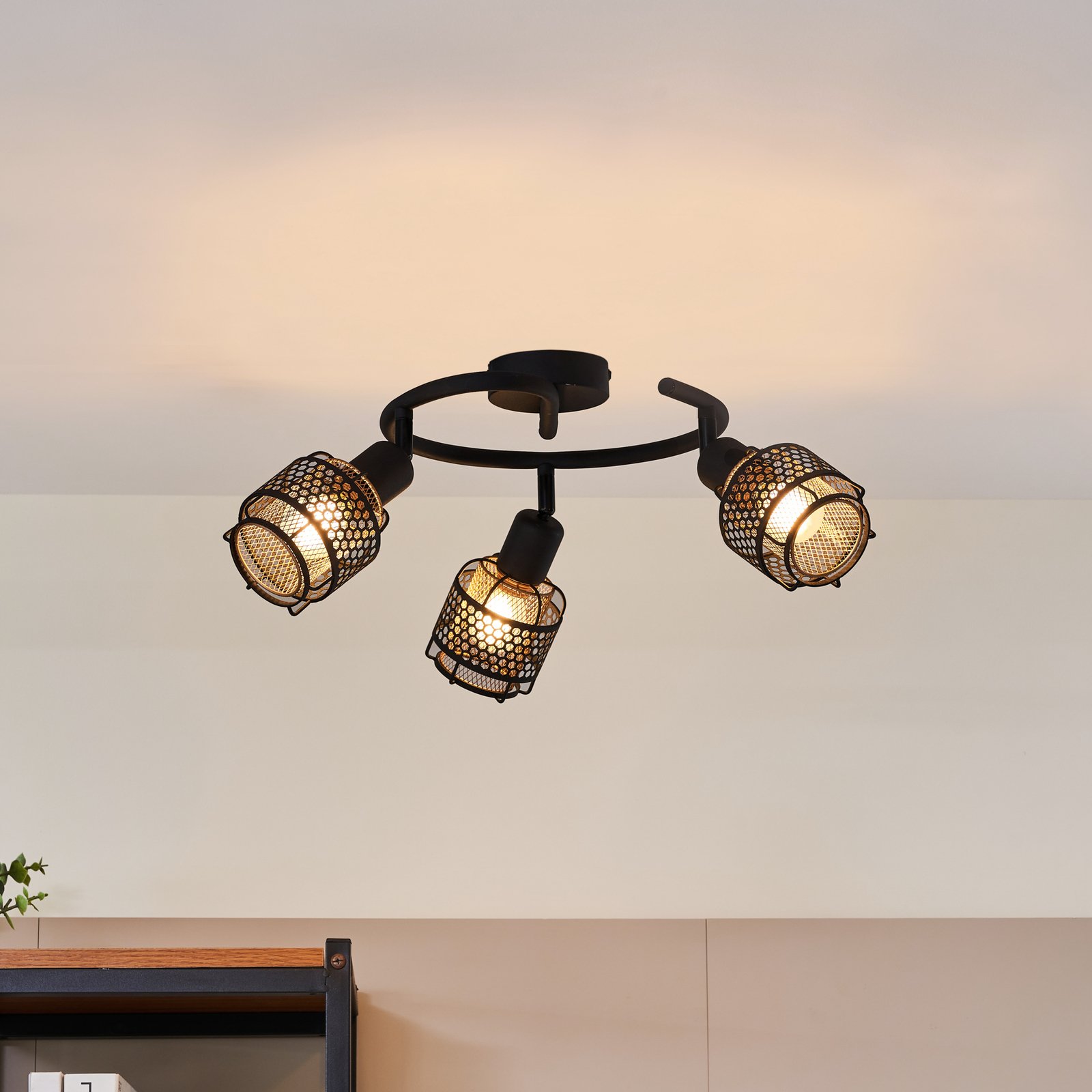 Eudoria 3 Round Lampa Sufitowa Black/Gold - Lindby
