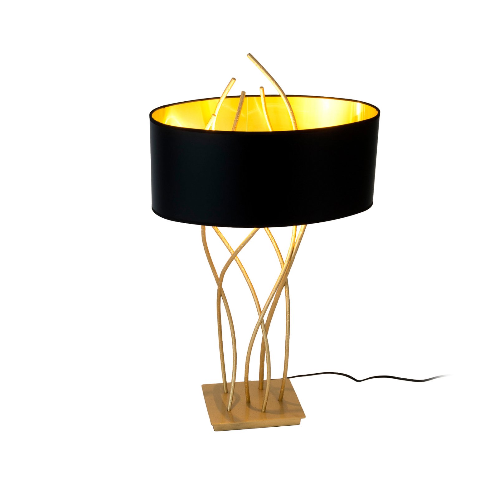 Lámpara de mesa ovalada Elba, oro/negro, altura 75 cm, hierro