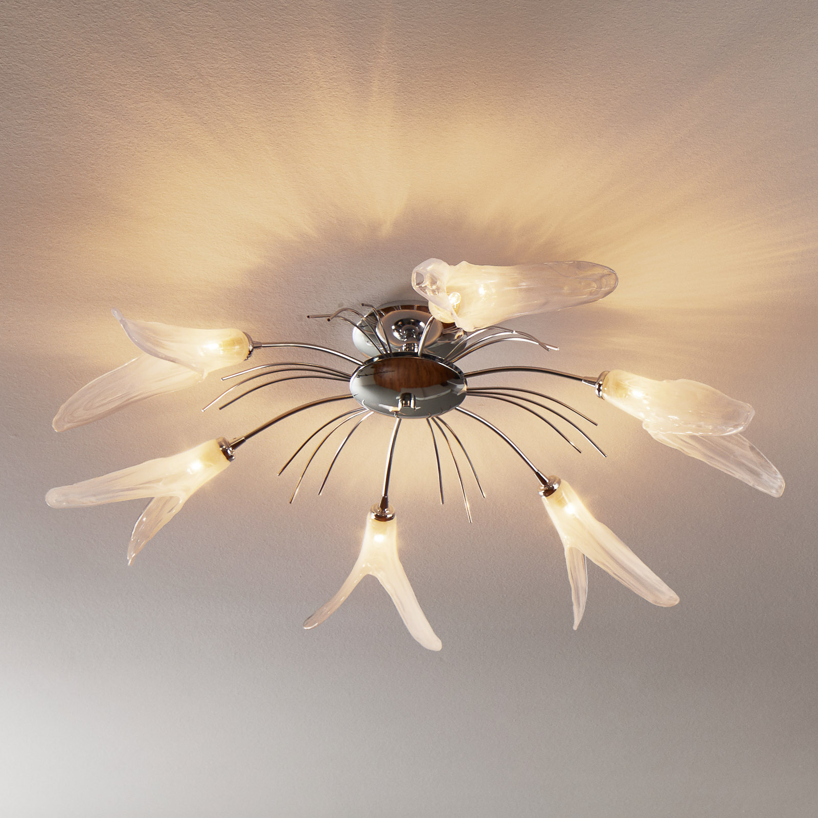 Lis Poland Floral ceiling light Irys in silver, for Living / Dining Room, metal, glass, G9, 25 W, energy efficiency: A++, H: 30 cm