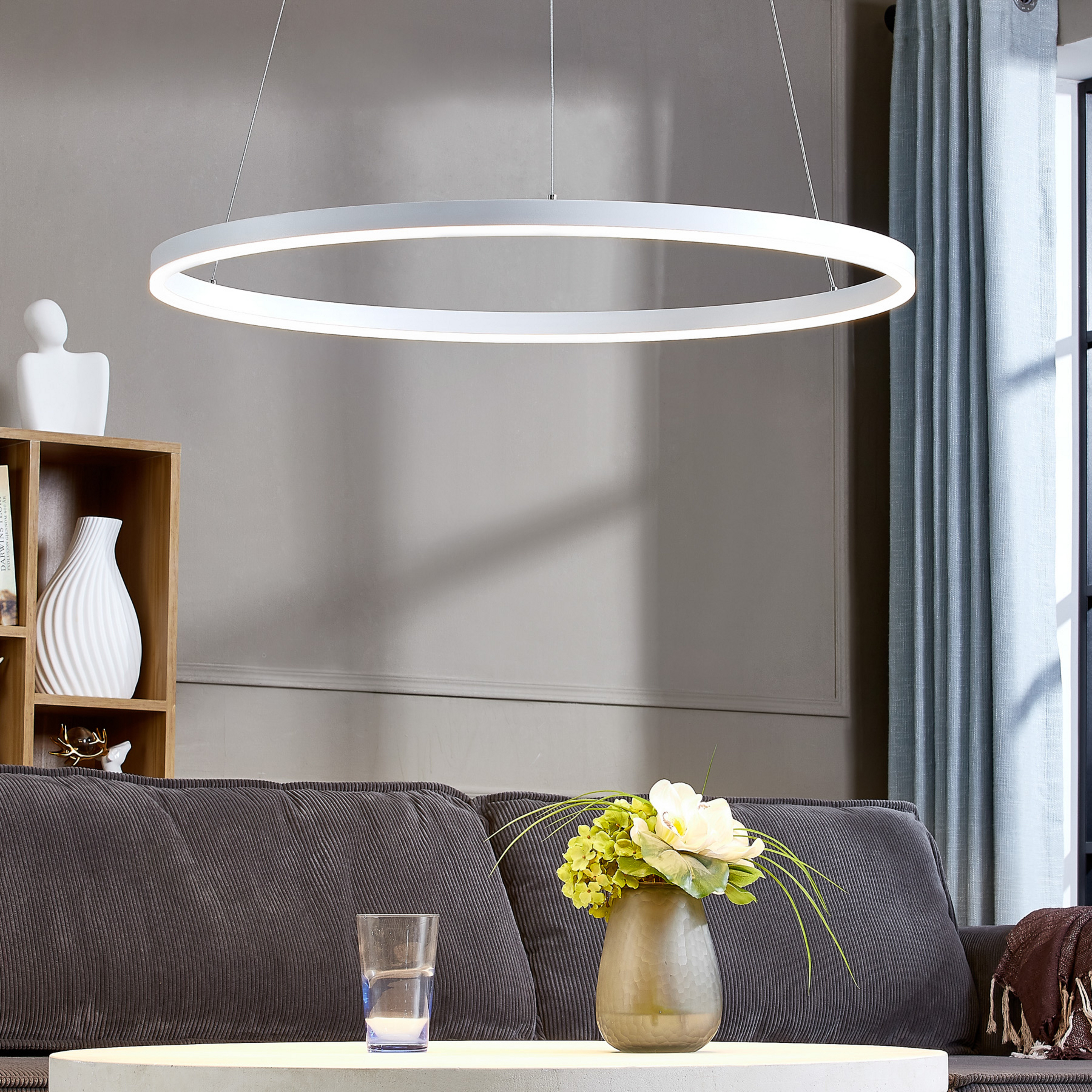 Arcchio Suspension LED Albiona, blanc, 1 anneau, Ø 80 cm