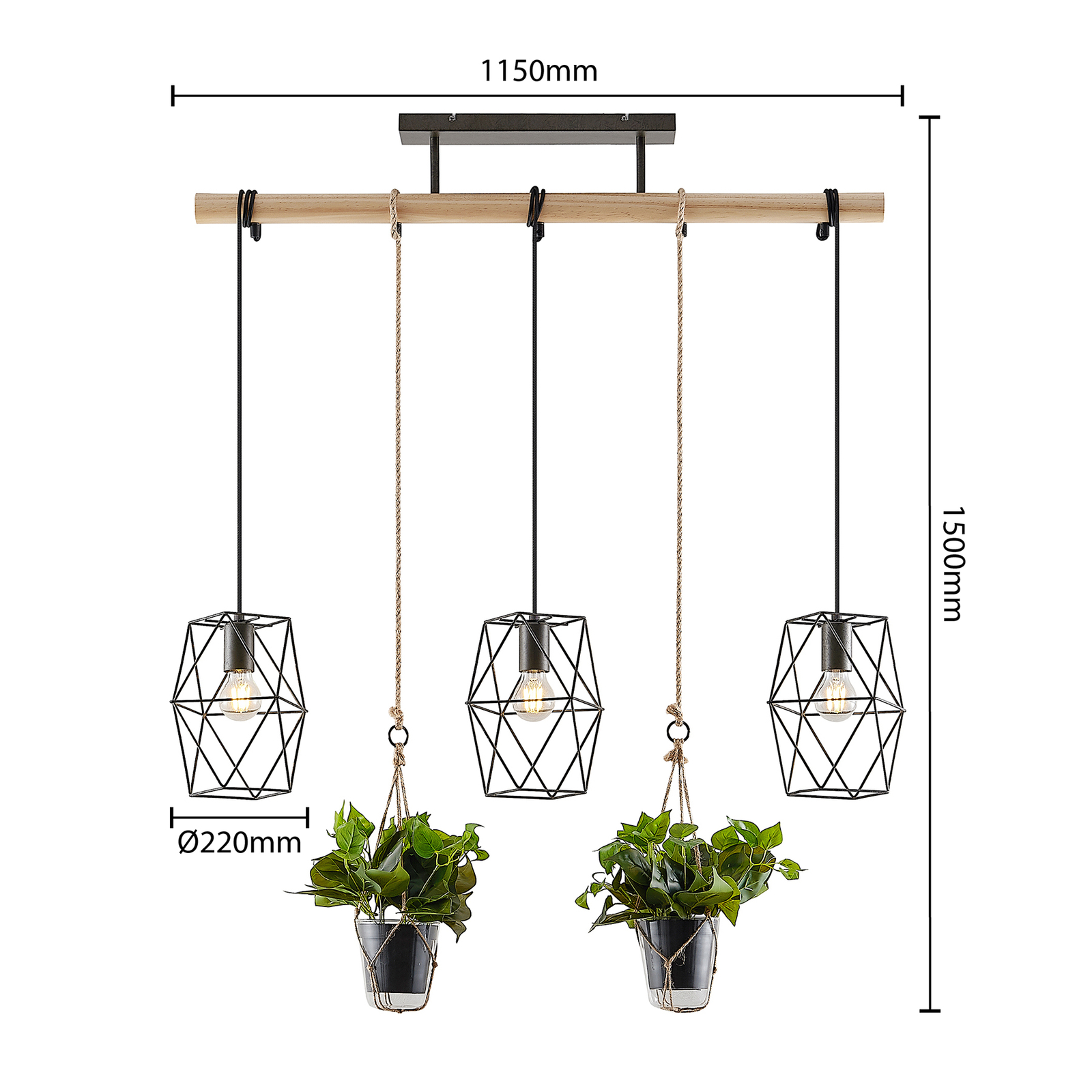 Lindby Mercan hanglamp met kunstplant, 3-lamps