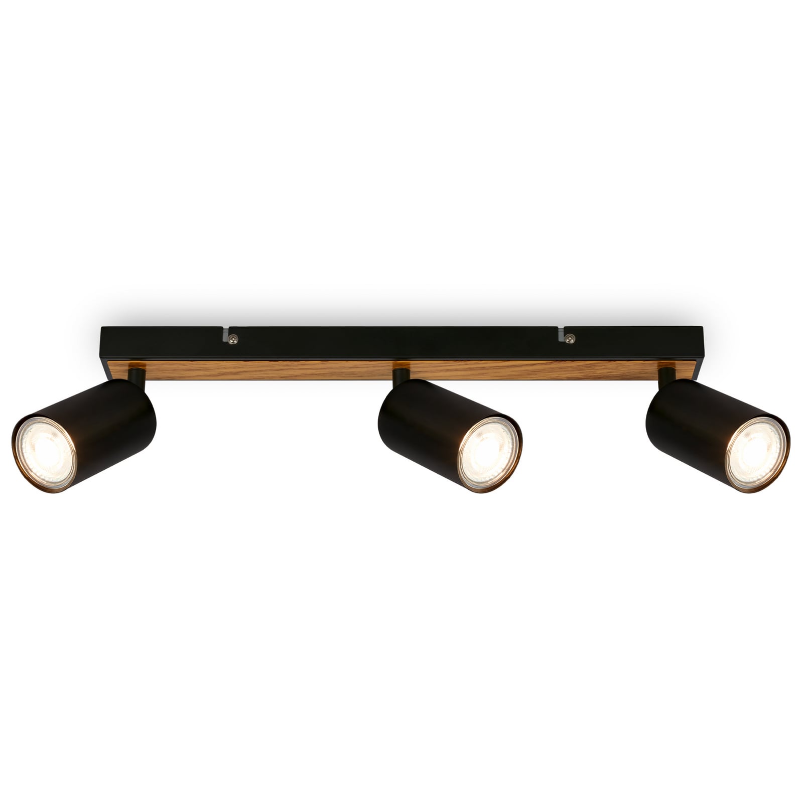 Tib downlight, black/wood, 3-bulb, adjustable, metal