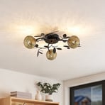 Lucande Evory ceiling lamp, Ø 53 cm, 3-bulb, black/gold, G9