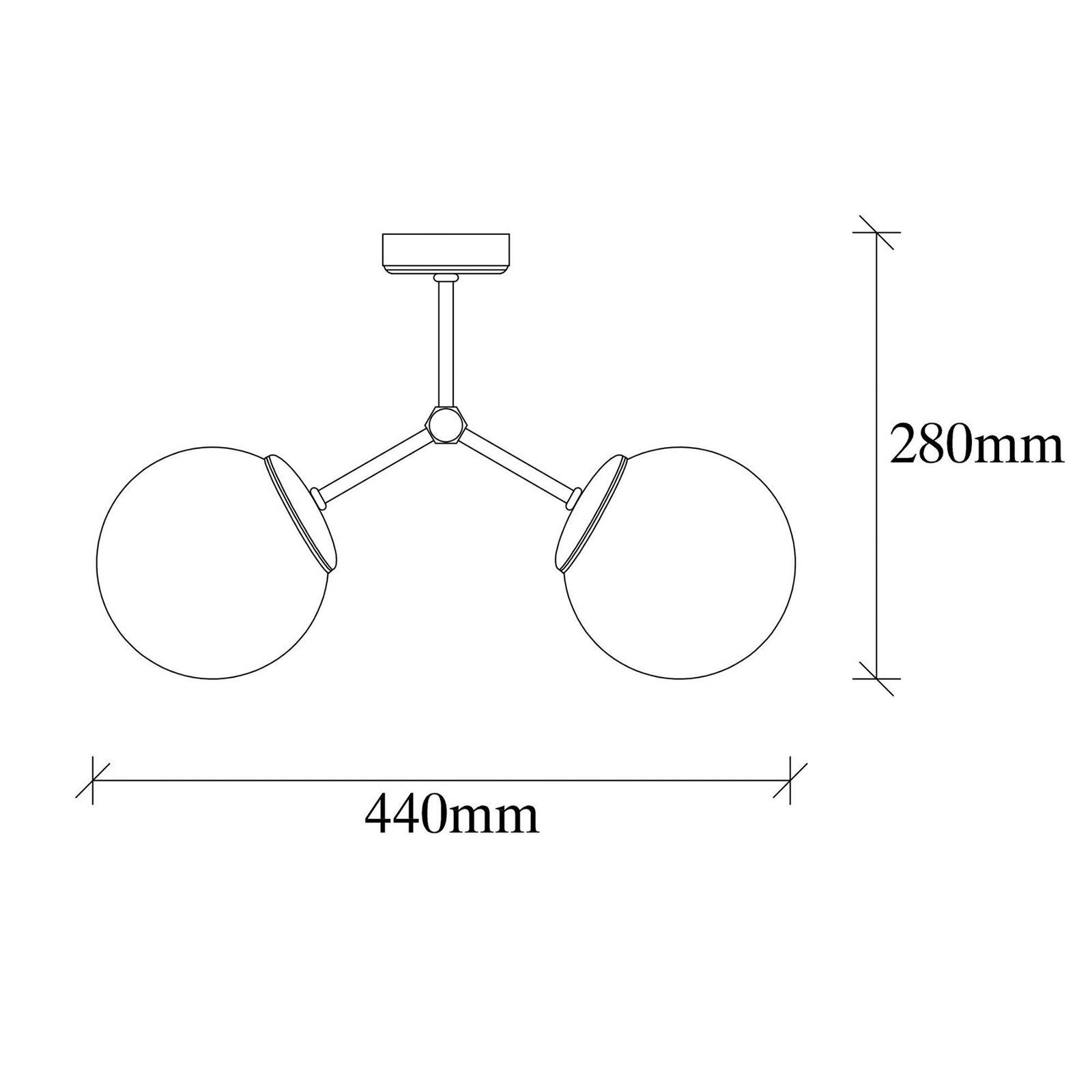 Plafonnier Damar, doré, verre, à 2 lampes, longueur 44 cm, E27