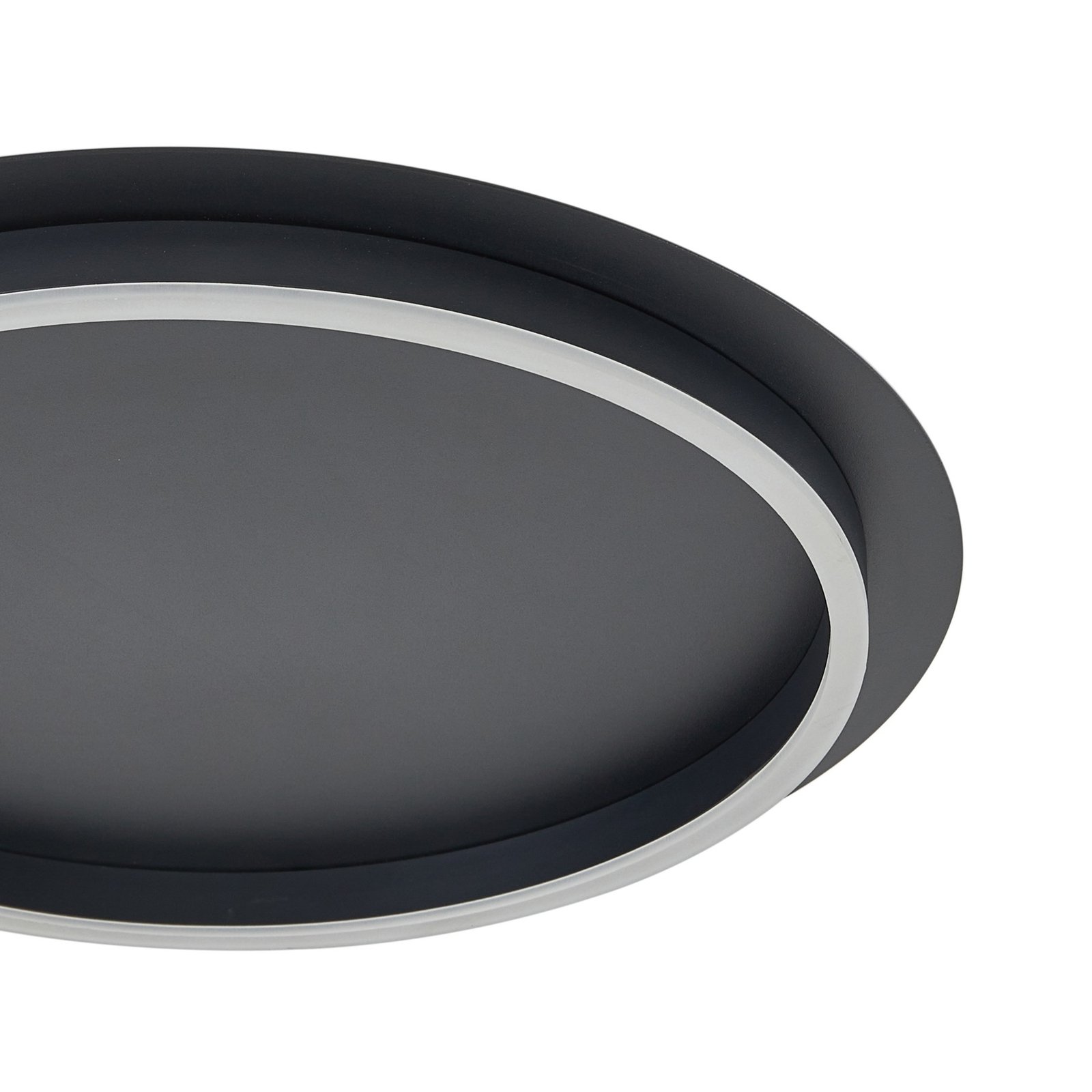 Lindby Plafonnier LED Kunis, noir, plastique, Ø 46 cm