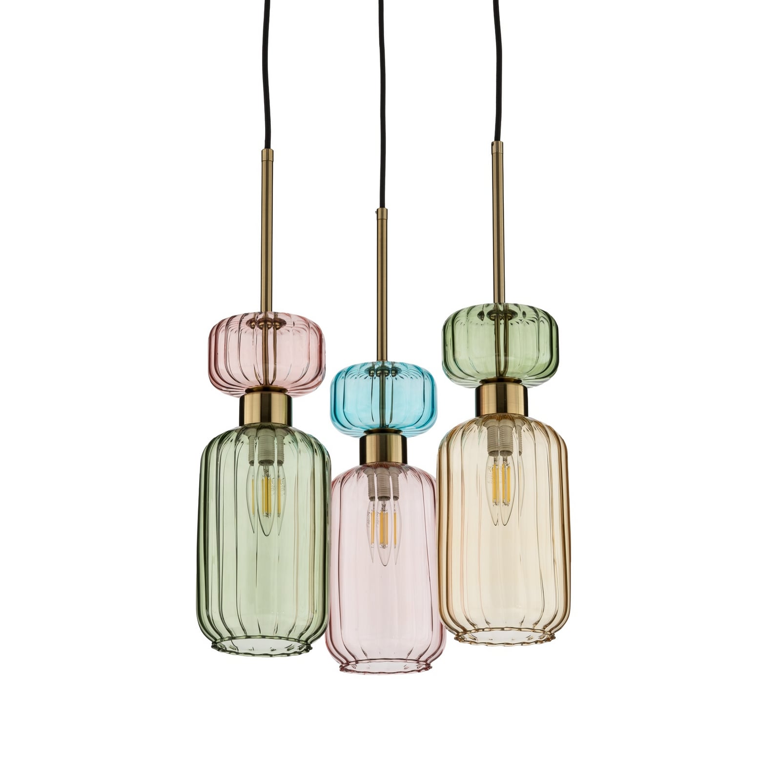 Suspension Molly, multicolore/doré, à 3 lampes, verre, Ø 38 cm Suspension Molly, multicolore/doré, à 3 lampes, verre, Ø 38 cm