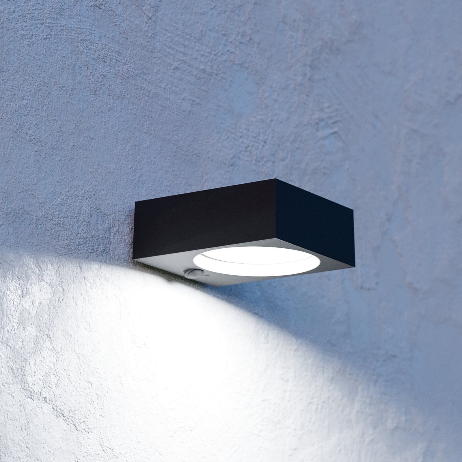 Solar-LED-utomhusvägglampa Darfano, svart, bredd 14 cm