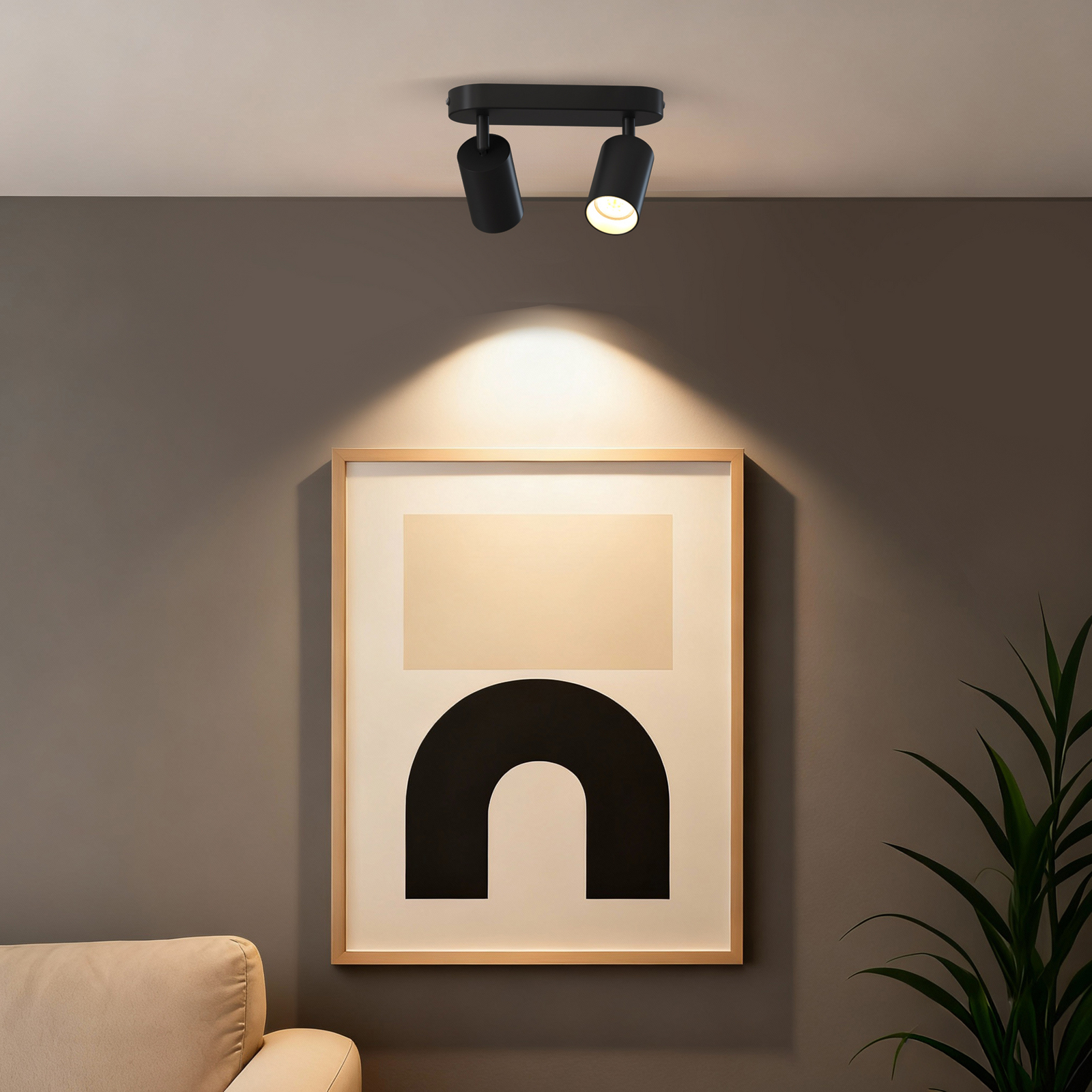 Calex GU10-Deckenspot, schwarz, Länge 21 cm, 2-flg., Metall