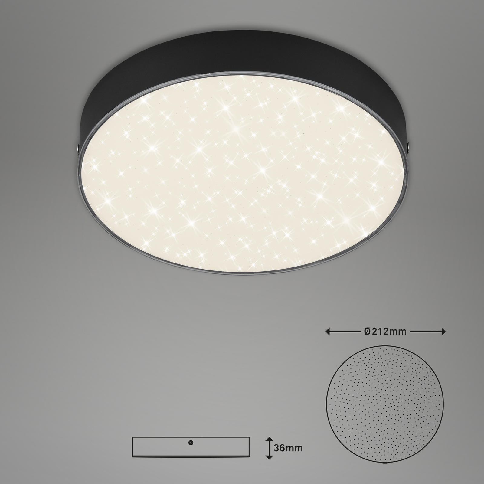 Flame Star LED-loftslampe, Ø 21,2 cm, sort