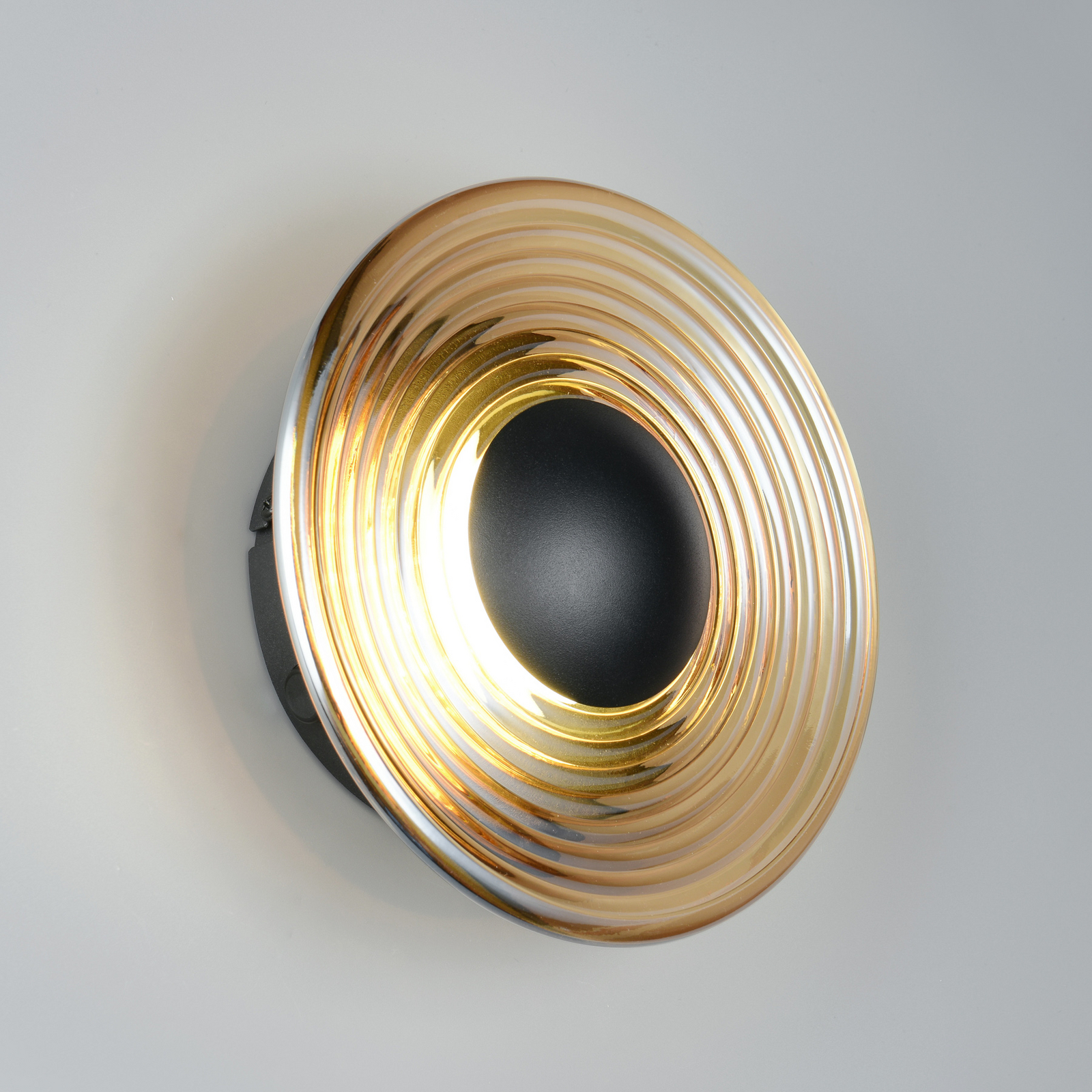 LED sienas lampa „Sirena“, melna/dzintara krāsā, Ø 20 cm, stikls, CCT LED sienas lampa „Sirena“, melna/dzintara krāsā, Ø 20 cm, stikls, CCT