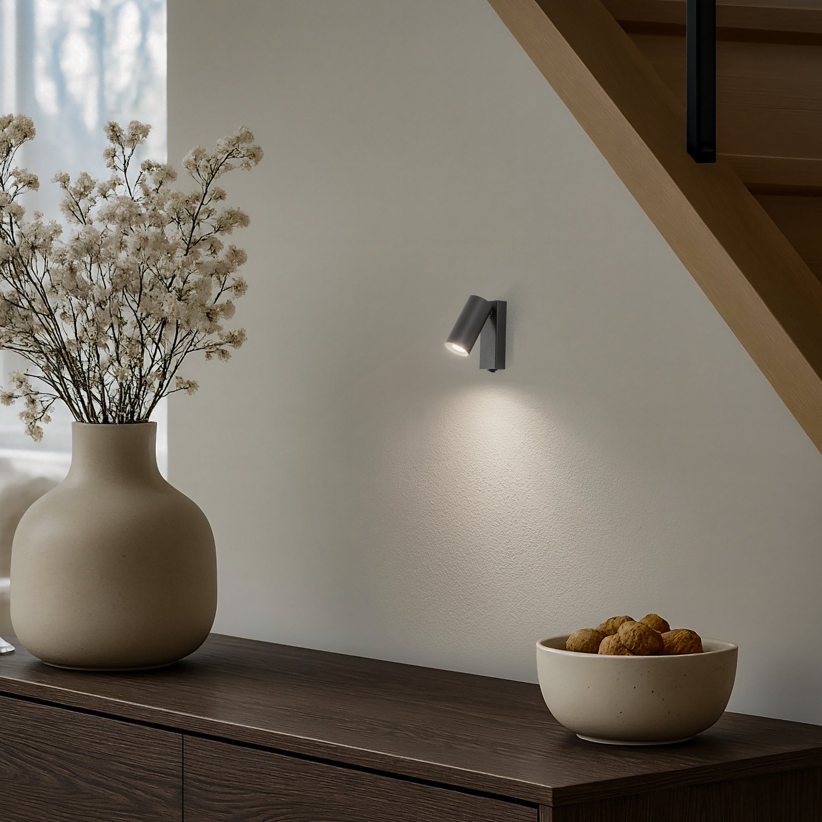 Wall spotlight FOURTY, dark grey, height 17 cm, metal, GU10