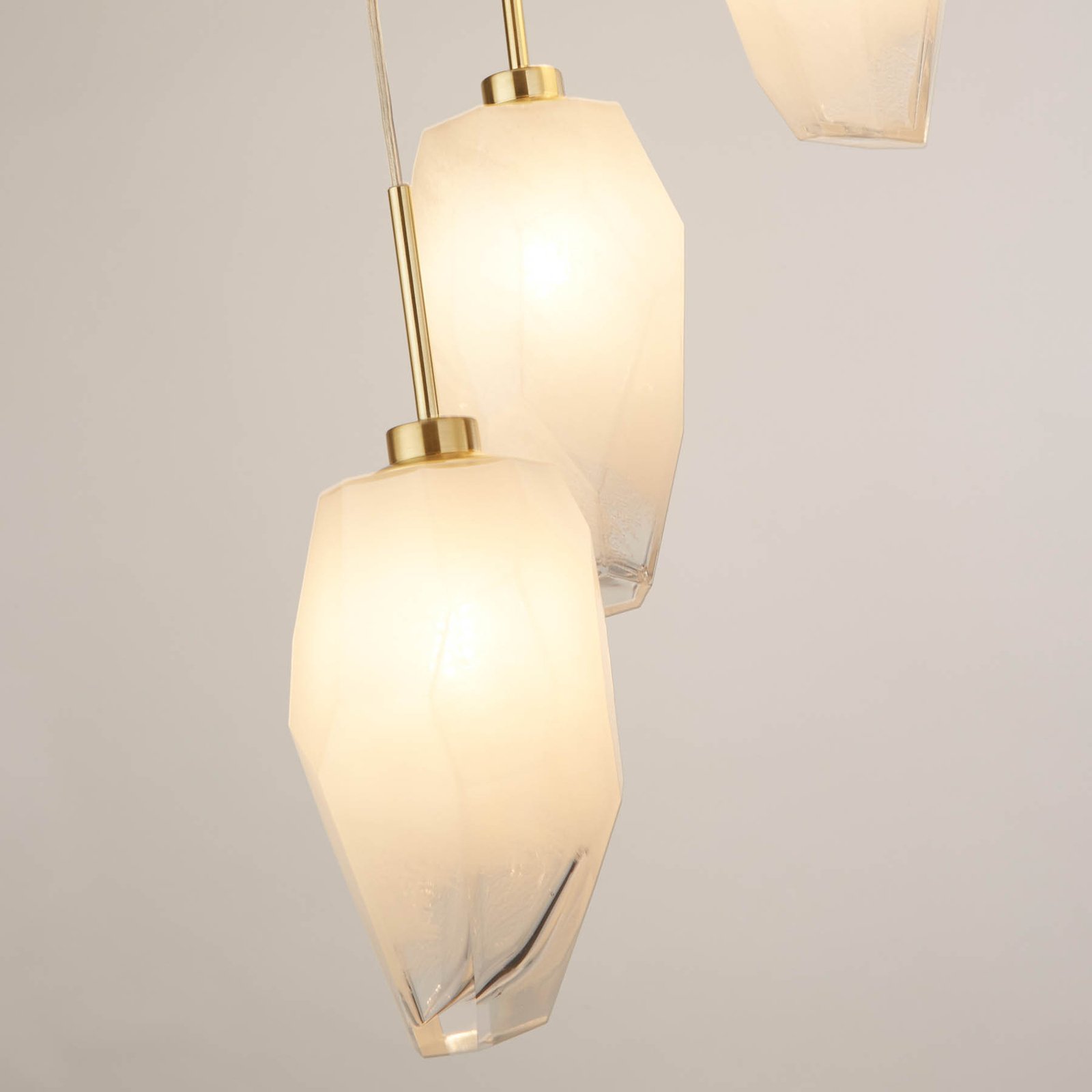 Rocky pendant light, 5-bulb, round, brass-coloured, steel, glass