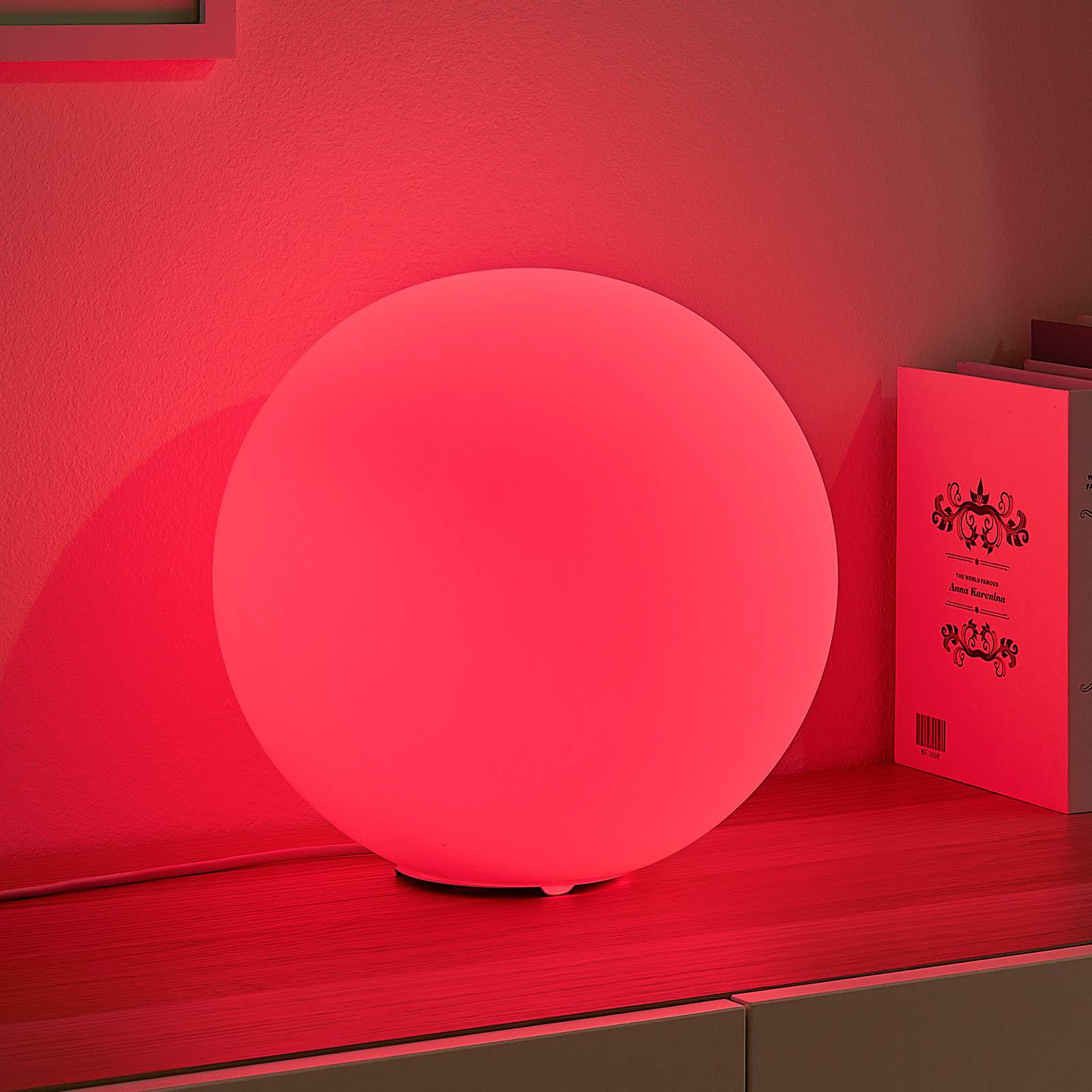 Lindby Smart RGB LED table lamp Rhona, globe, for Living / Dining Room, glass, metal, E27, 10 W, H: 25 cm