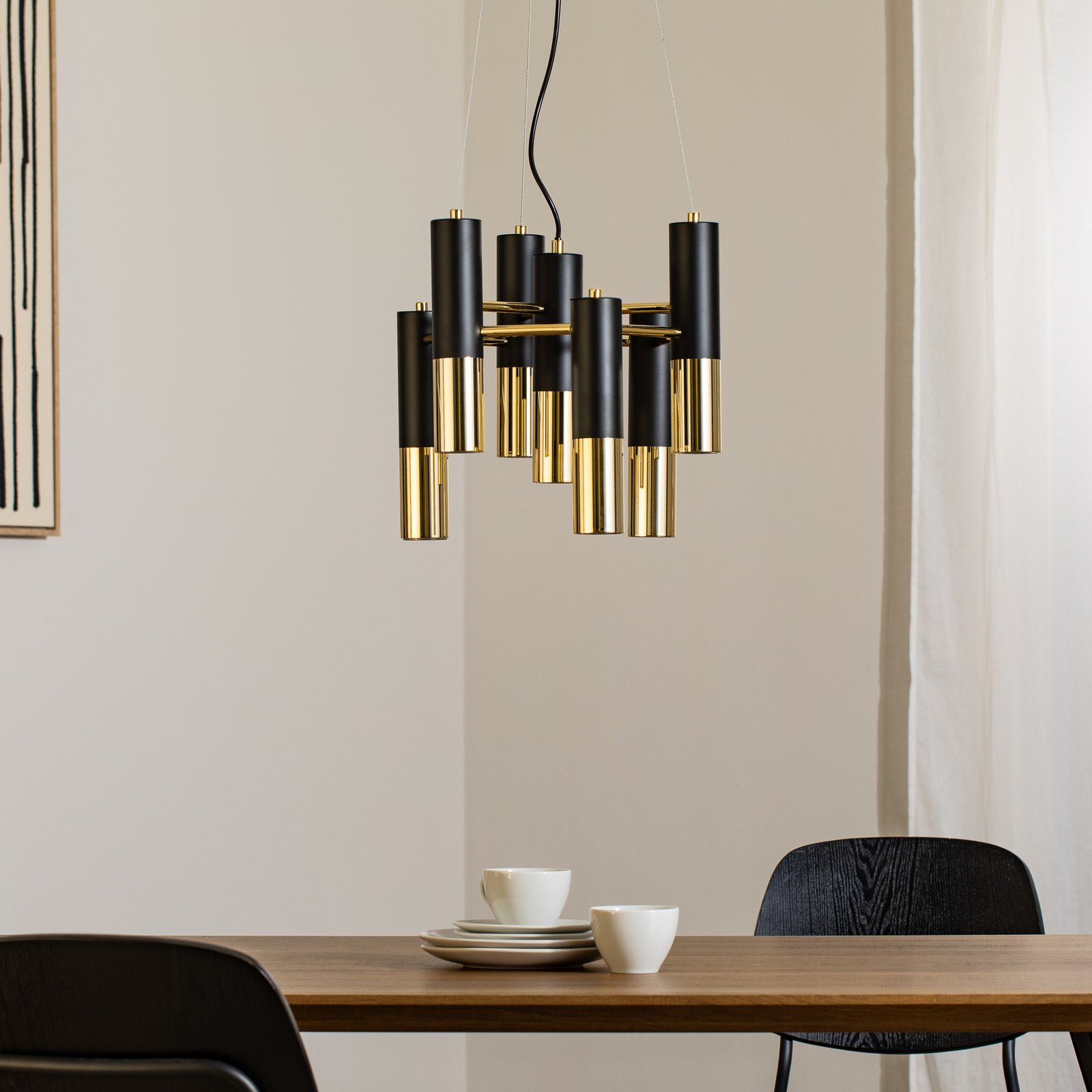Pendelleuchte Orino, schwarz/gold, Metall, 7-flg., GU10
