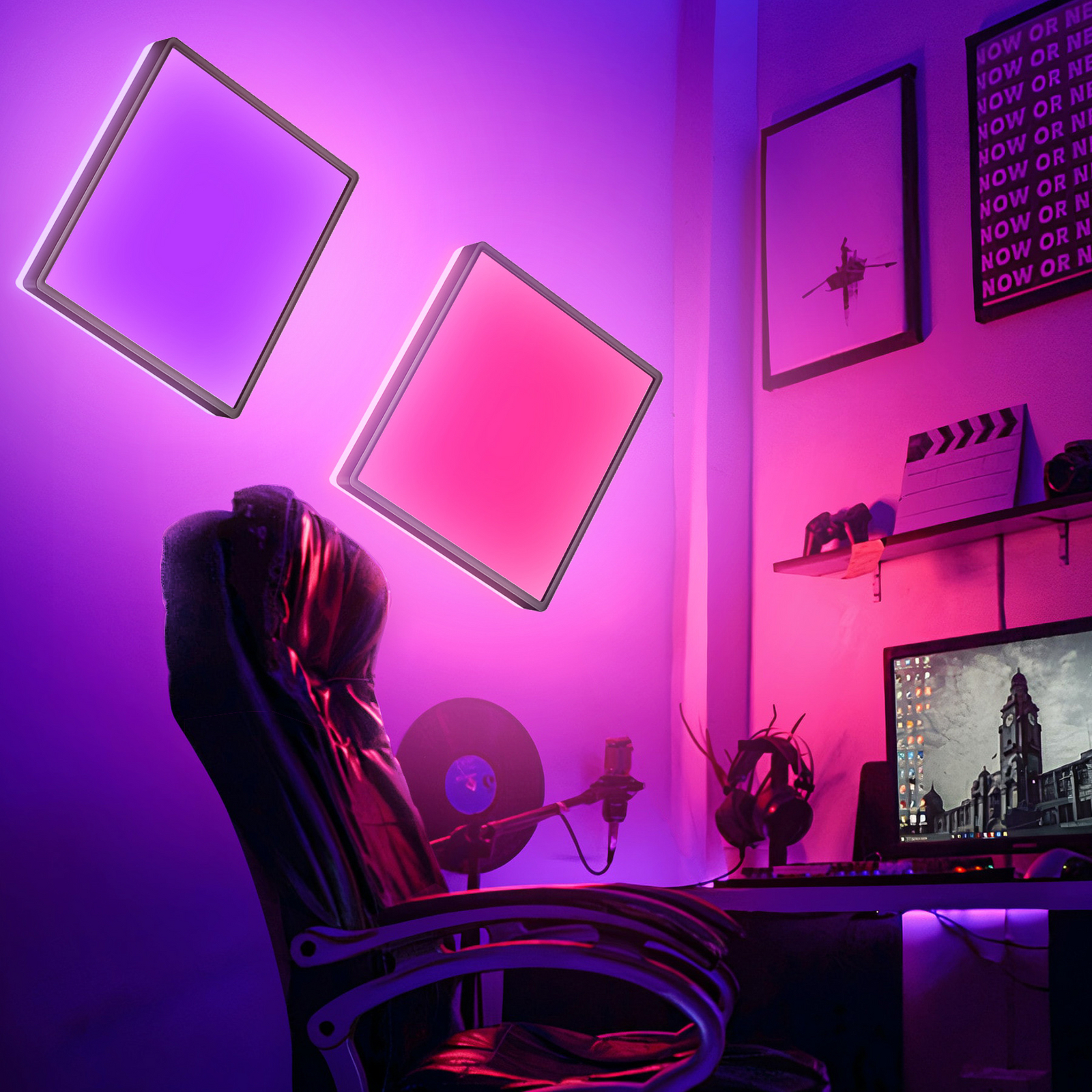 LED paneel Slim met afstandsbediening RGBW, 42 x 42 cm, zwart,