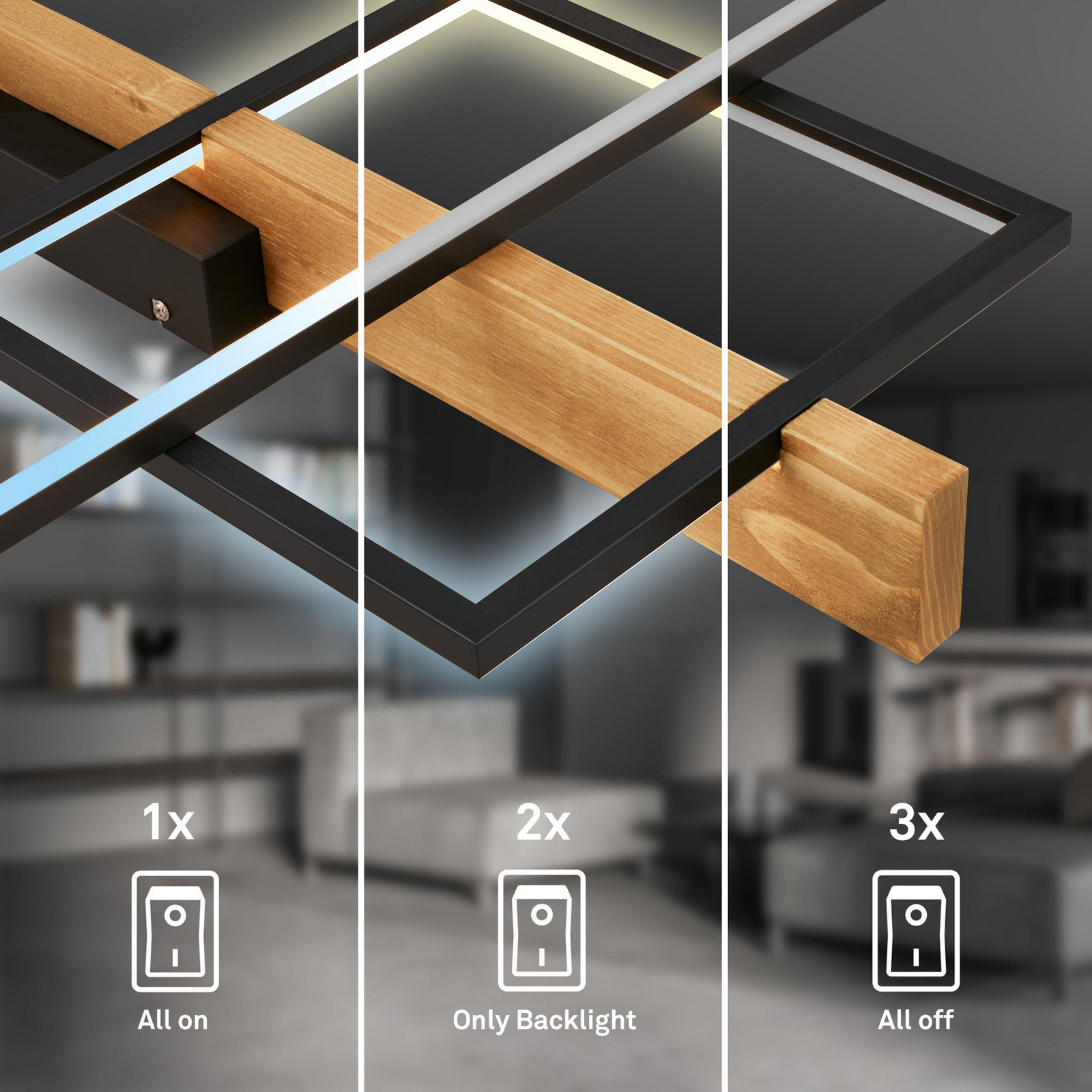 Cadre LED ceiling light, CCT, 75 cm, black, wood