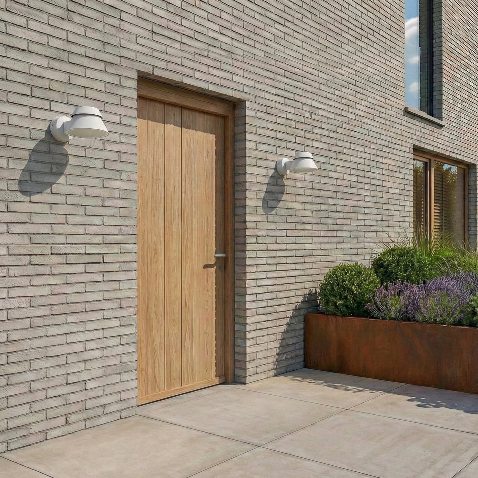 Moena LED outdoor wall light, IP44, aluminium, glass, light grey - Lucande