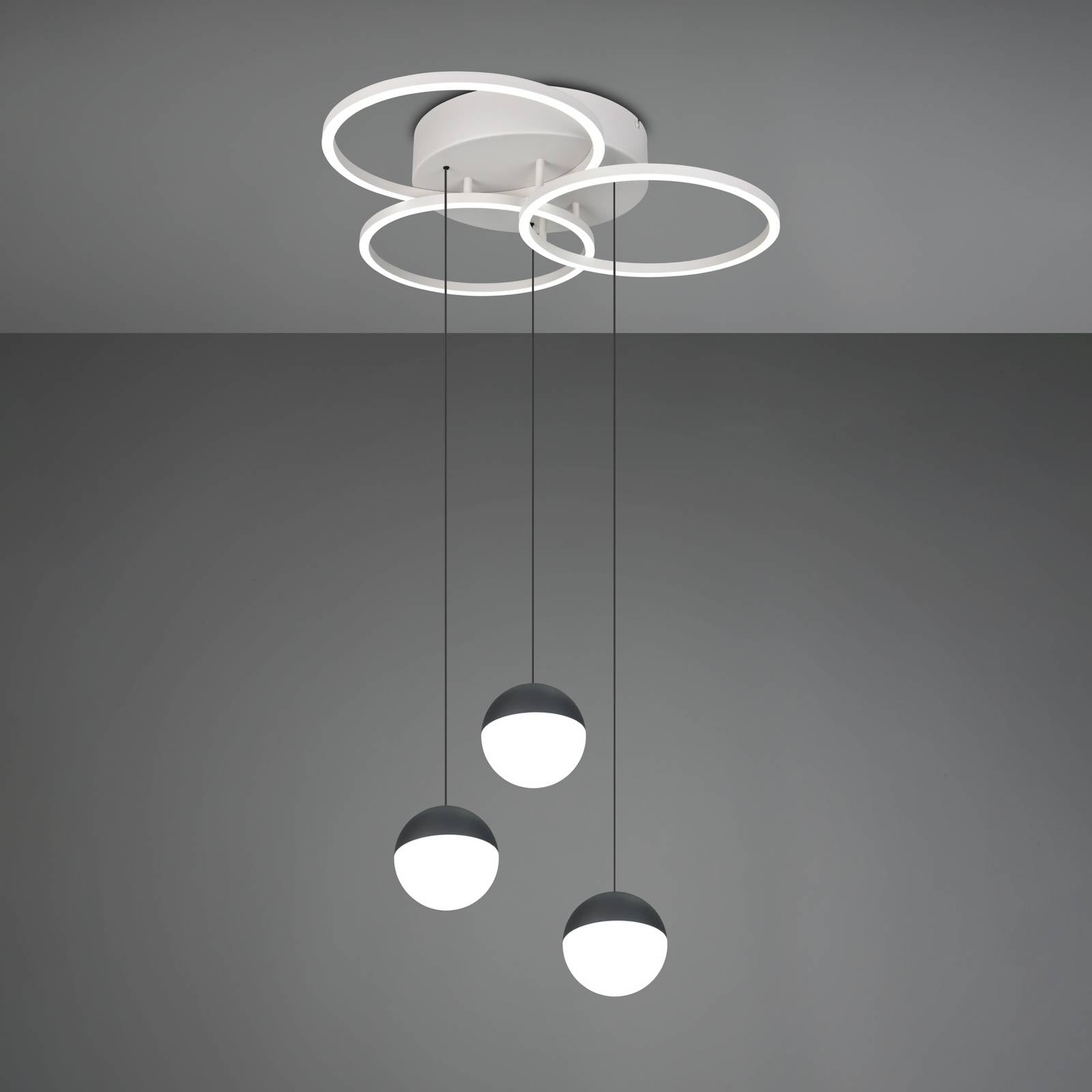 Reality Leuchten LED-hanglamp Larino, rond, lichtgrijs, metaal, CCT, afstandsbediening
