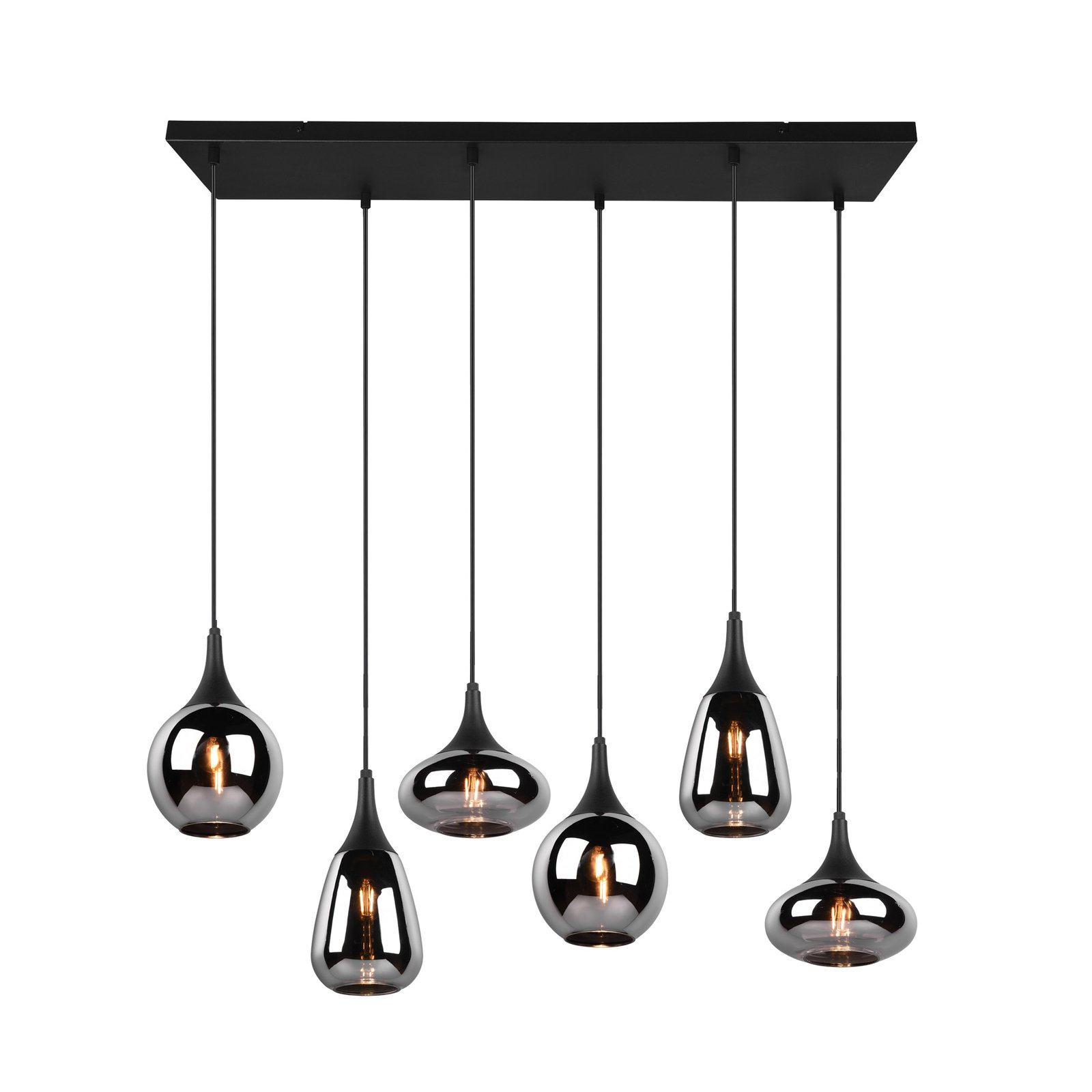 Hanglamp LUMINA, 6-lamps, zwart/chroom, glas