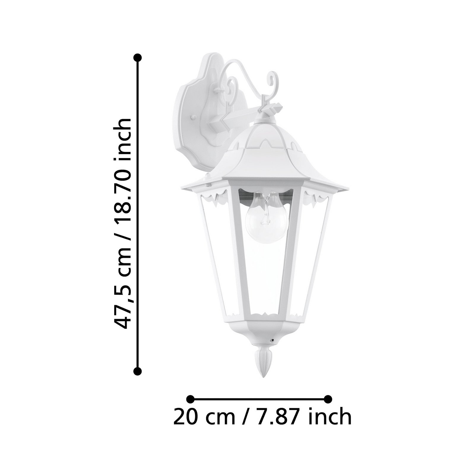 Außenwandlampe Navedo, weiß, Höhe 47 cm, Metall, abwärts