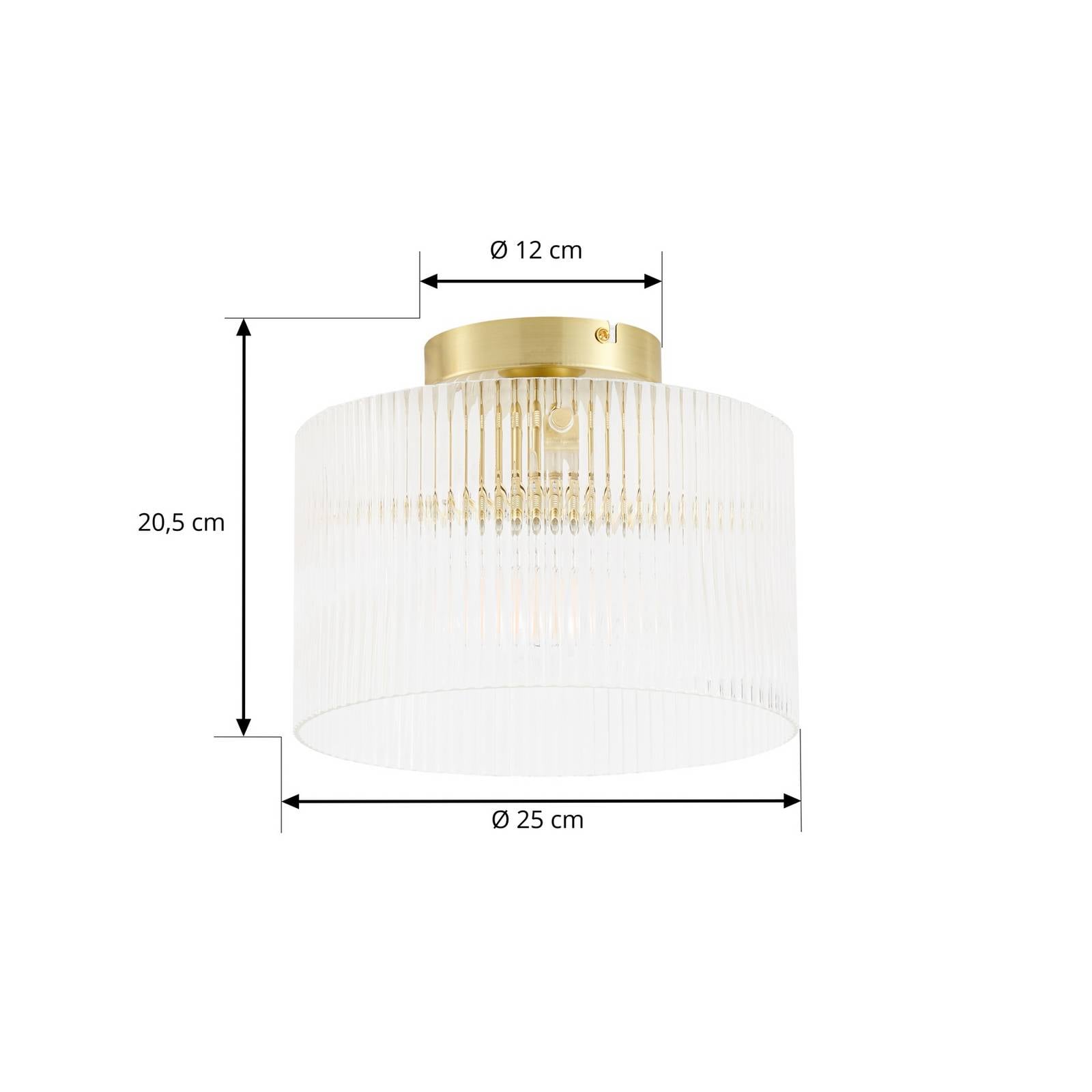 Lampa sufitowa Lucande Meritt, mosiądz/przezroczysta, Ø 25 cm, szkło