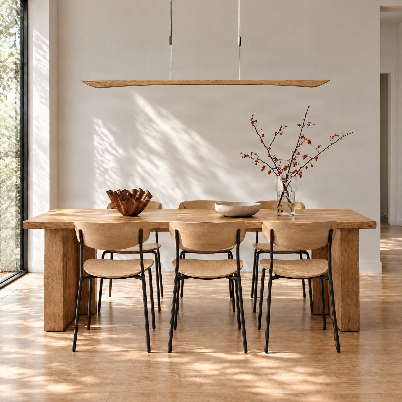 Lampada LED a sospensione Quitani Hiba, rovere naturale, lunghezza 148 cm Lampada LED a sospensione Quitani Hiba, rovere naturale, lunghezza 148 cm