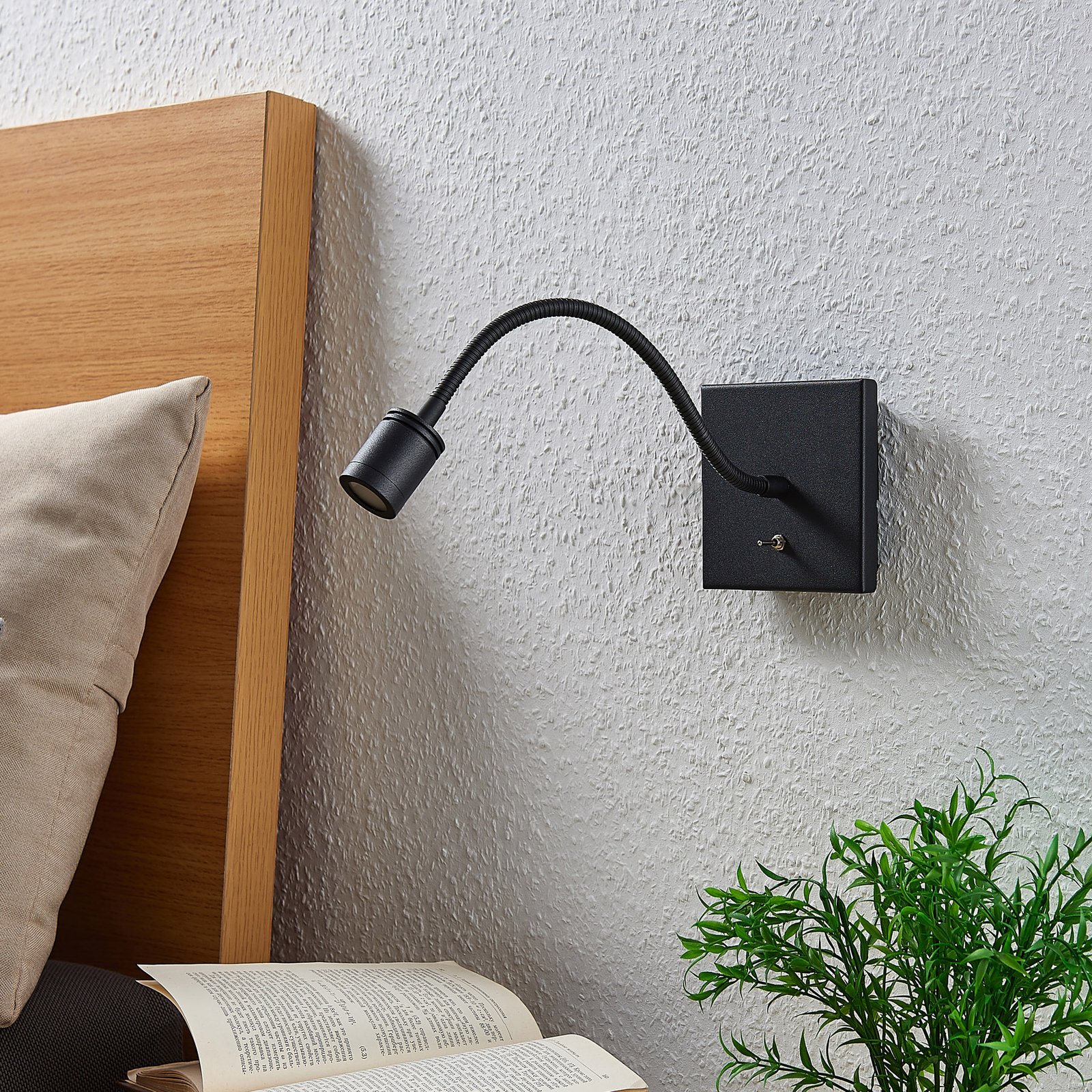Lindby LED-Wandlampe Mayar, 2er, schwarz, Leselampe, 11 cm