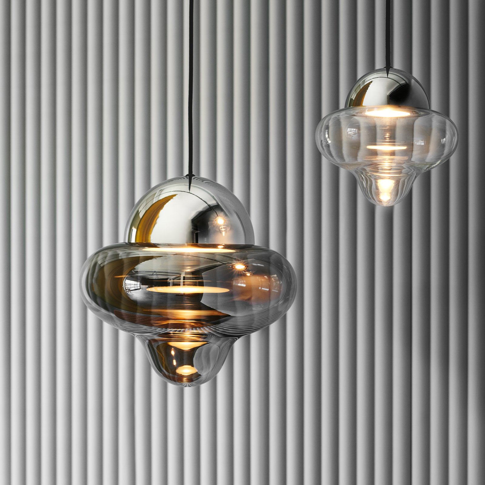LED pendant light Nutty XL, smoke grey / chrome-coloured, Ø 30 cm