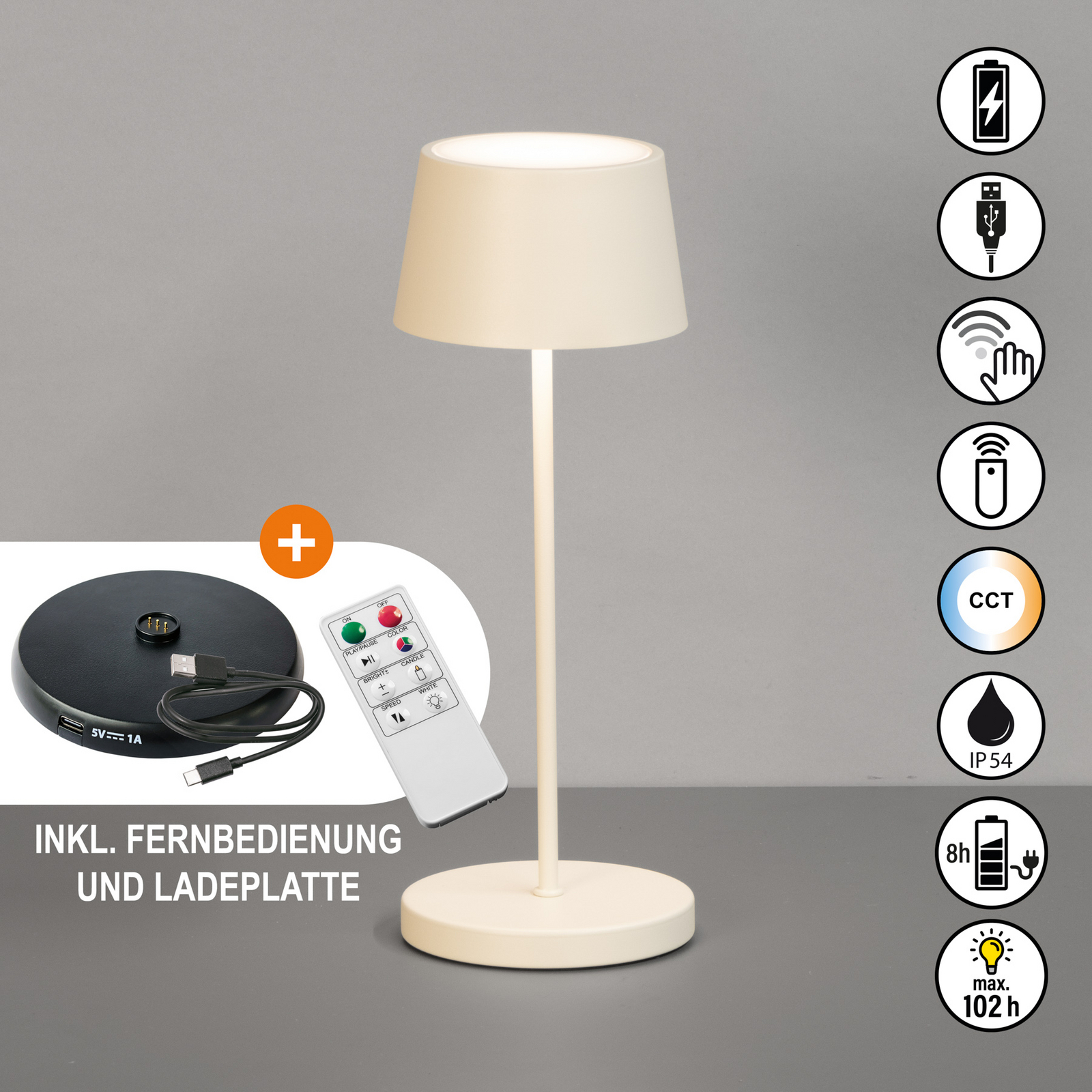 Lampada LED da tavolo ricaricabile Asena Pro beige sabbia, 30 cm metallo IP54