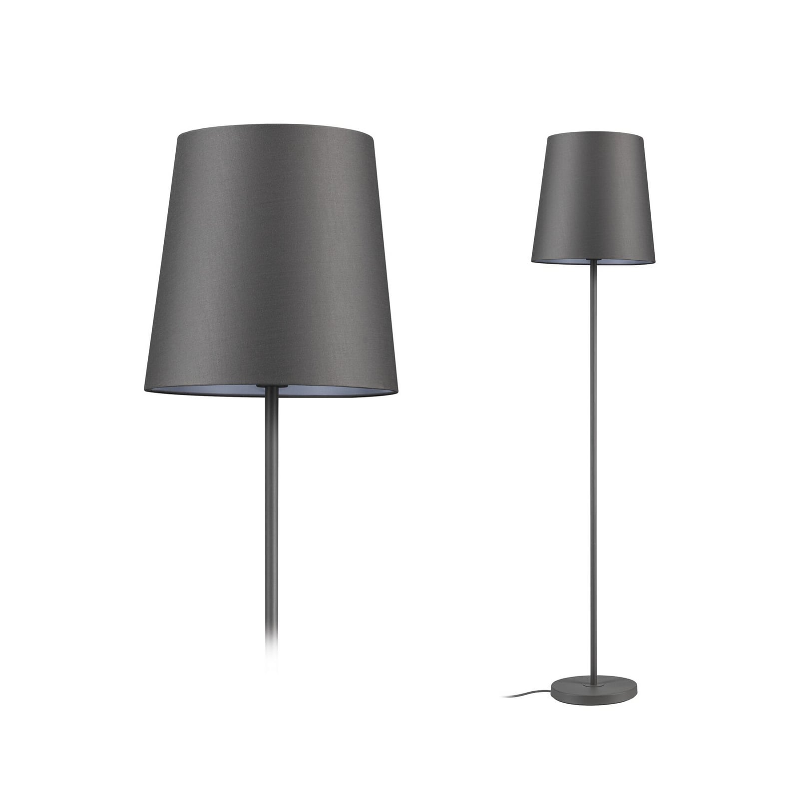 Paulmann vloerlamp Stellan, grijs, hoogte 161 cm, stof/metaal