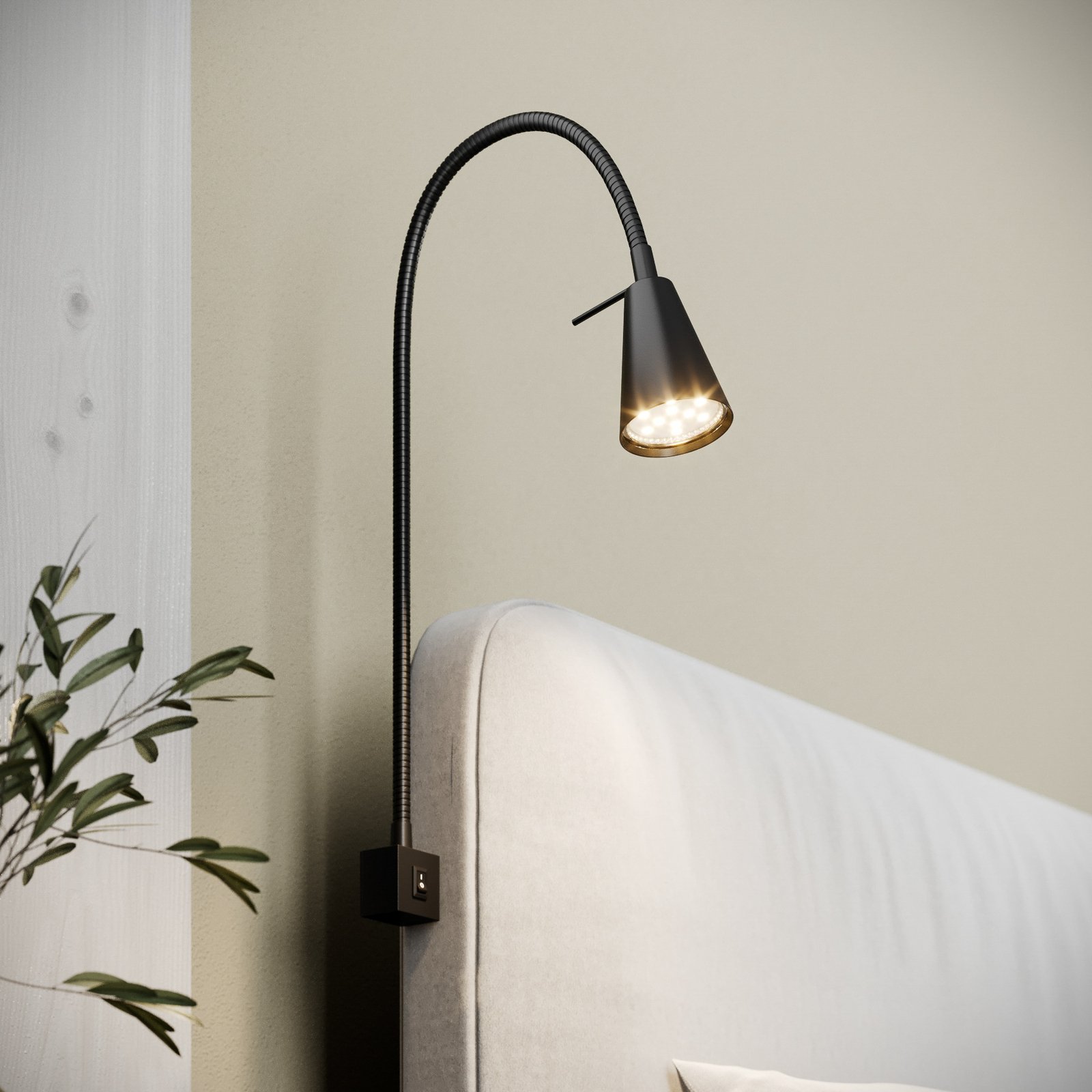 2080 LED wall lamp for use next to the bed, black