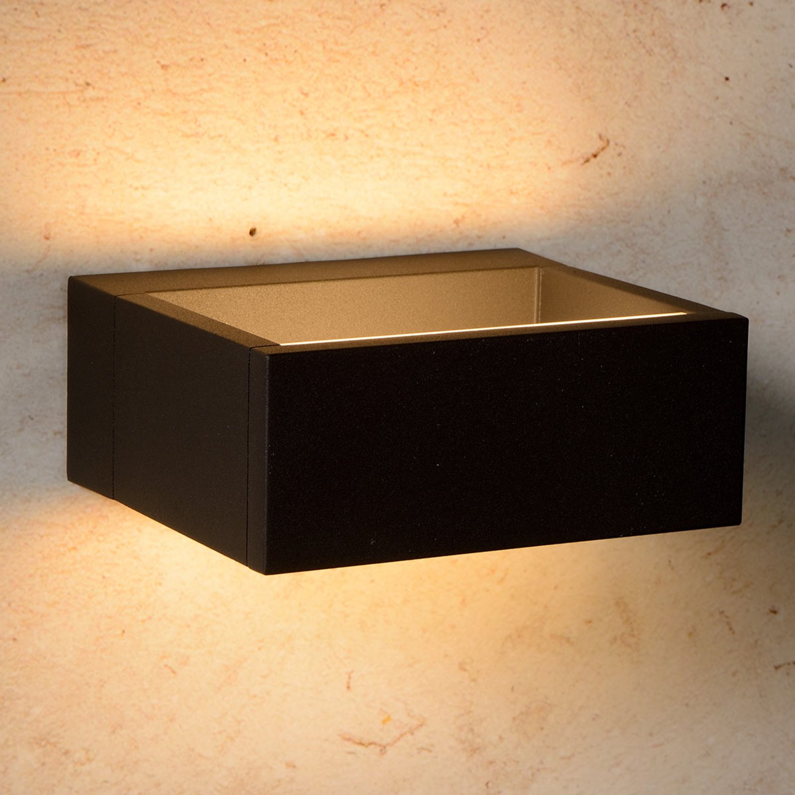 Lucide Goa - angular LED outdoor wall light in black, aluminium, 6.5 W, energy efficiency: A, W: 15 cm, H: 6 cm