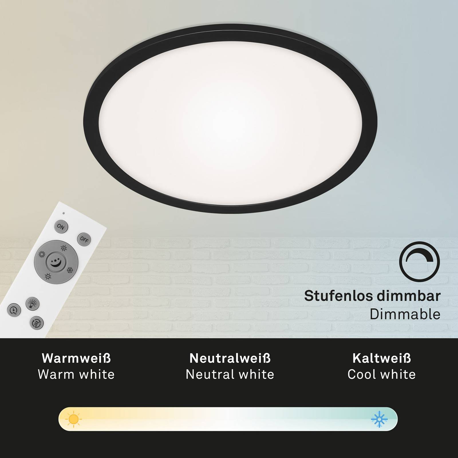 Panel LED Piatto CCT z pilotem, okrągły, czarny