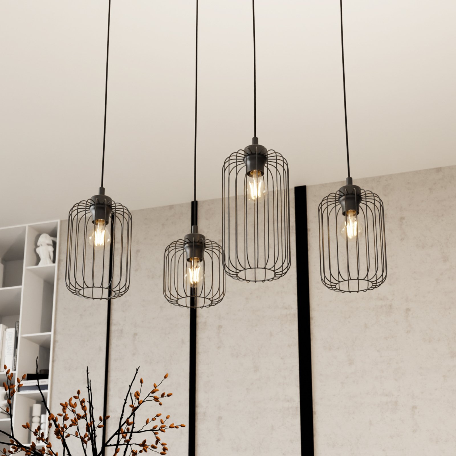 Suspension Vander, 4 lampes, 70 cm, noir, métal, E27