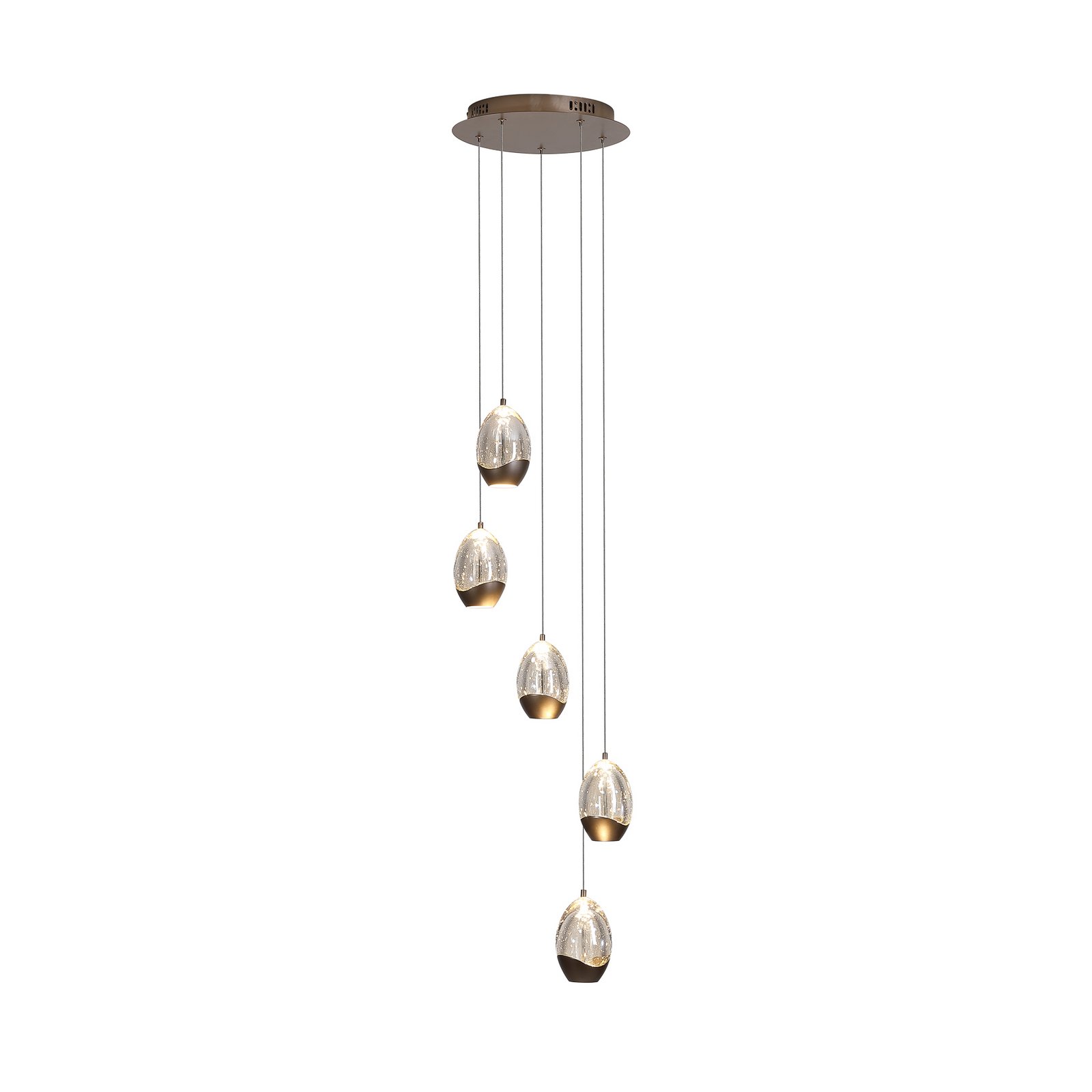 LED-Hängelampe Seeds, Ø 30 cm, cremefarben, Glas, 5-flg.