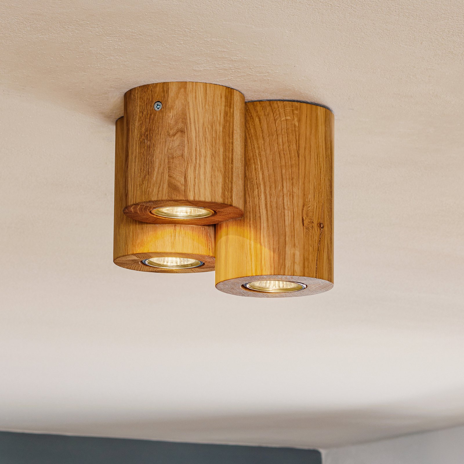 Wooddream 3-bulb ceiling lamp oak, round