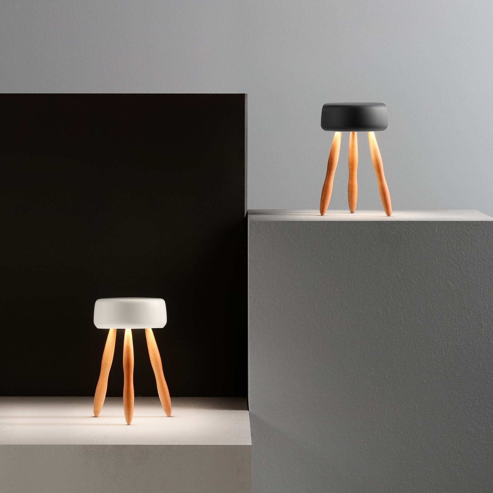 OLEV Drum designer-bordlampe med batteri, træ/hvid