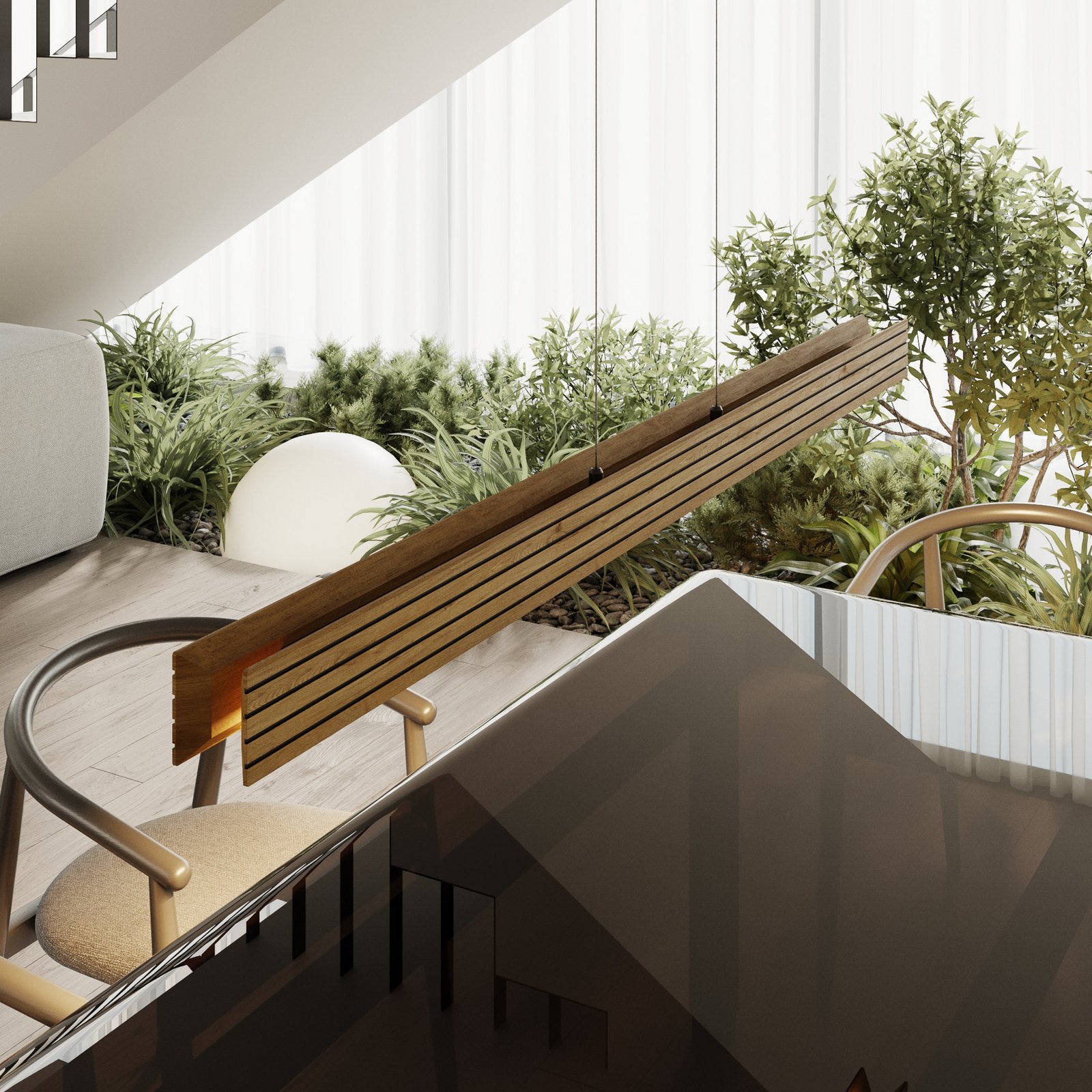 Candeeiro suspenso LED Inka, madeira clara, regulável, comprimento 116 cm