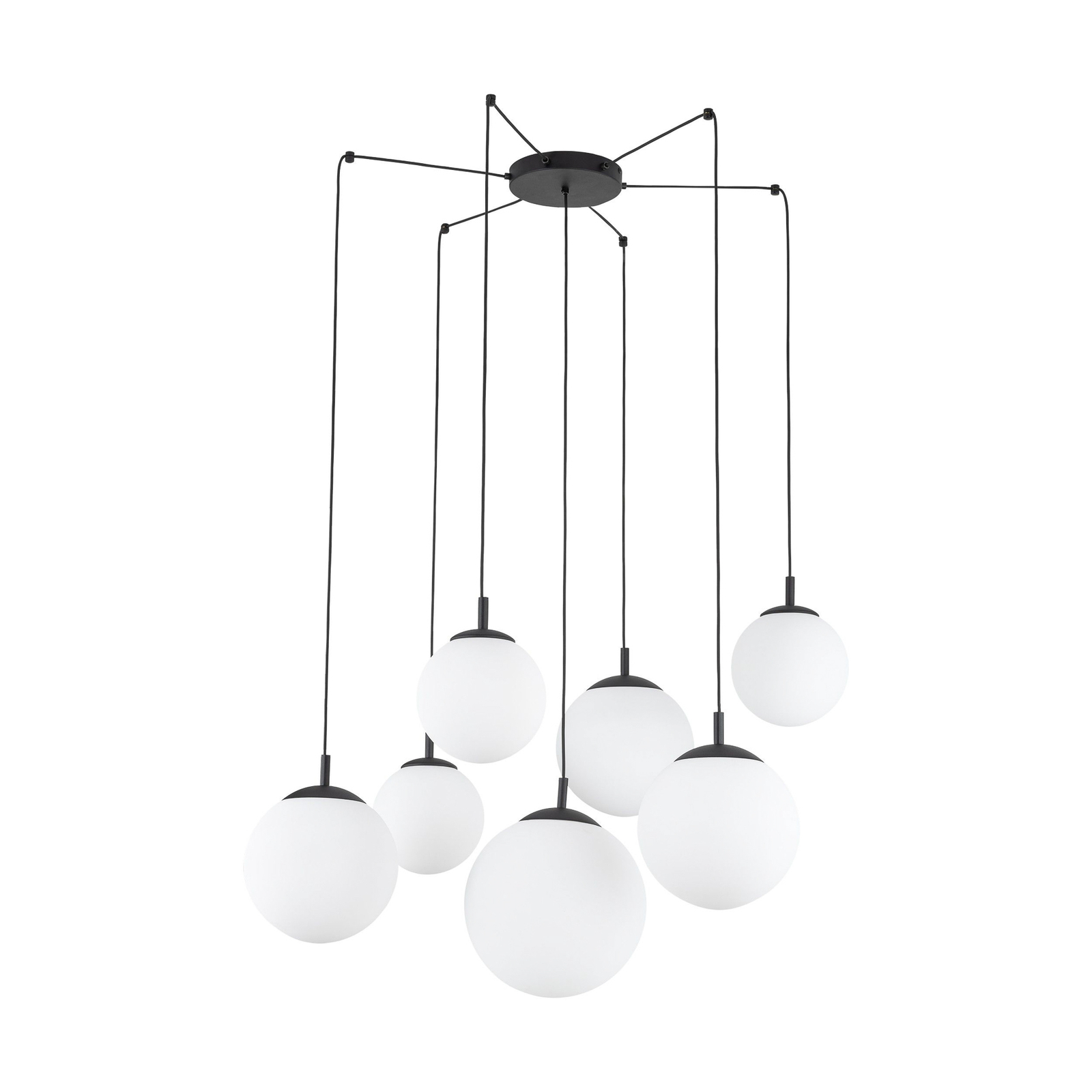 Hanglamp Esme, opaalglas, 7-lamps, gedecentraliseerd