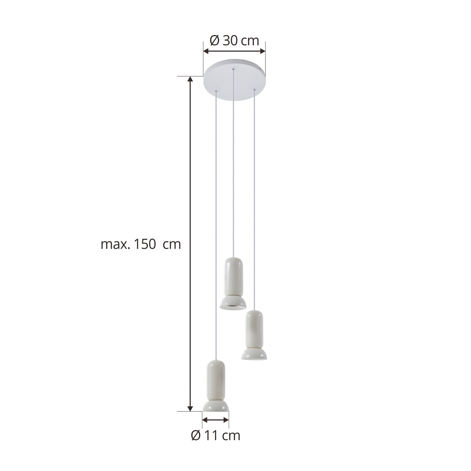 Lindby hengelampe Kerimi, keramikk, krem, 3 lyskilder, rund