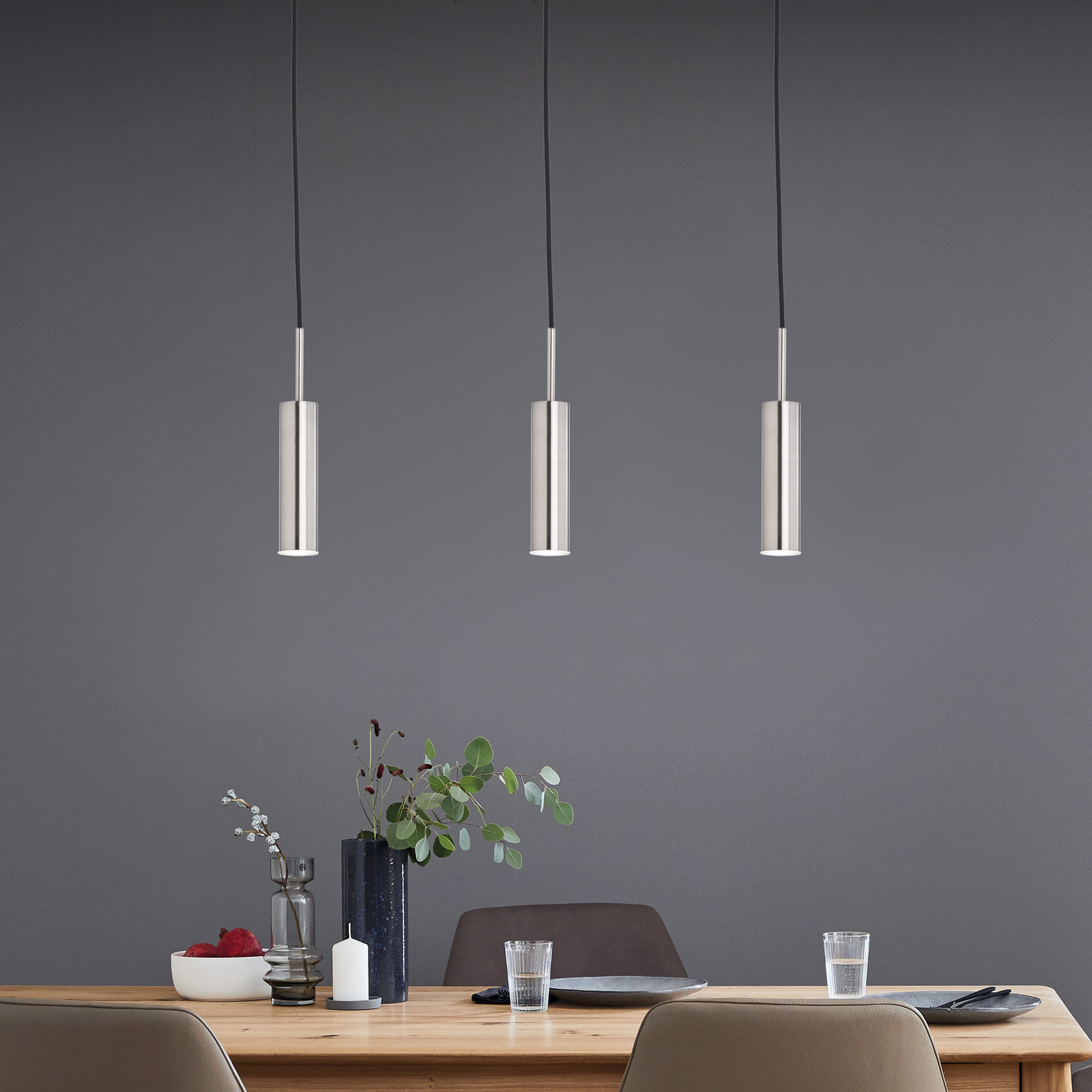 Schöner Wohnen Stina LED-hänglampa 3 lampor nickel