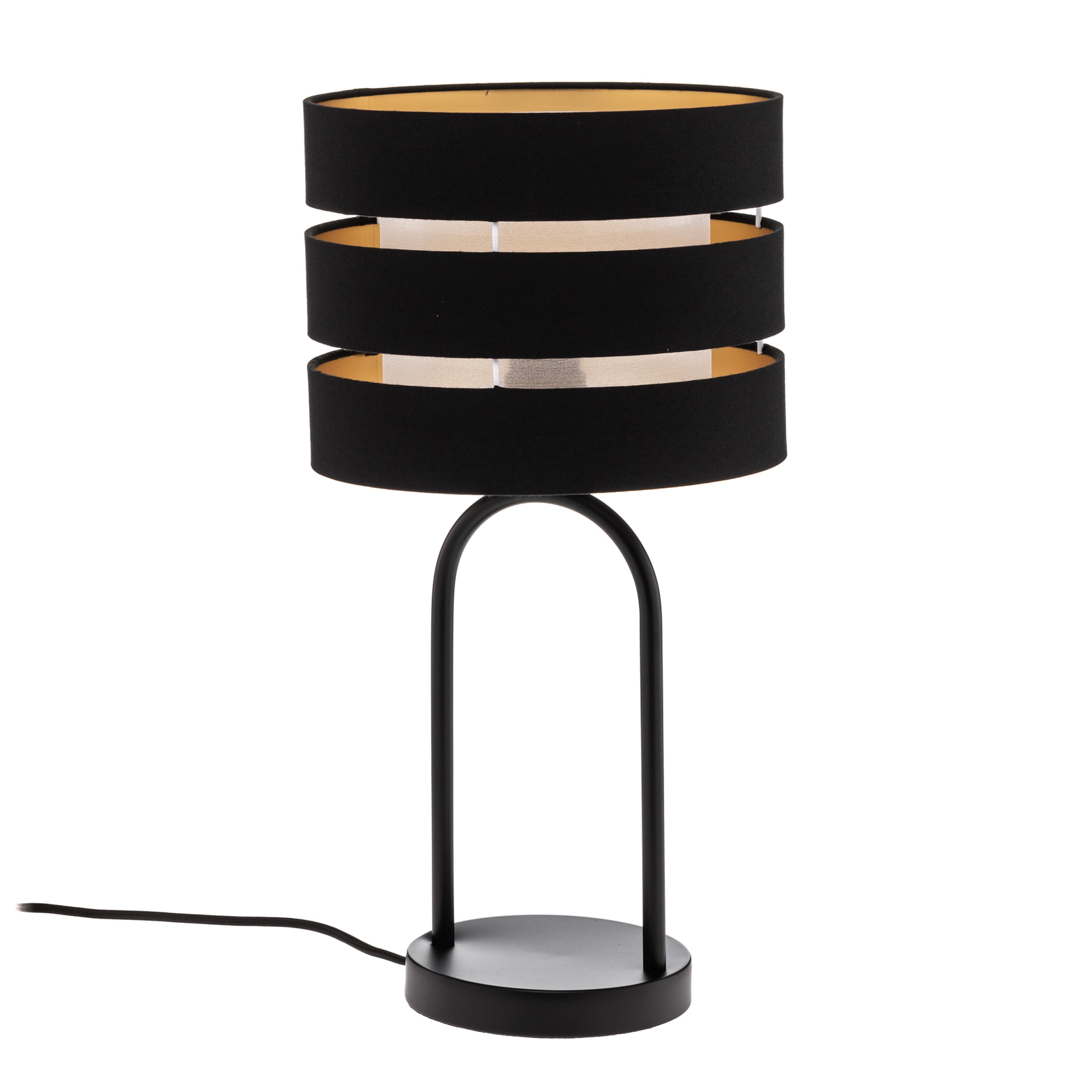 Lindby tafellamp Tsomo, Ø 26 cm, zwart, stof, E27