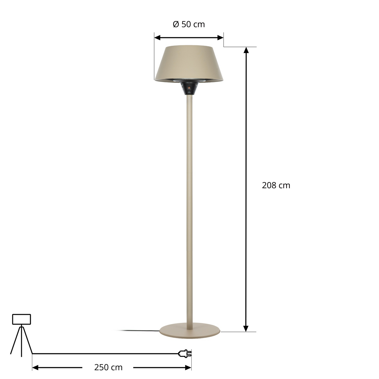Lucande Vamio staande terrasverwarmer, beige, 210 cm, met afstandsbediening