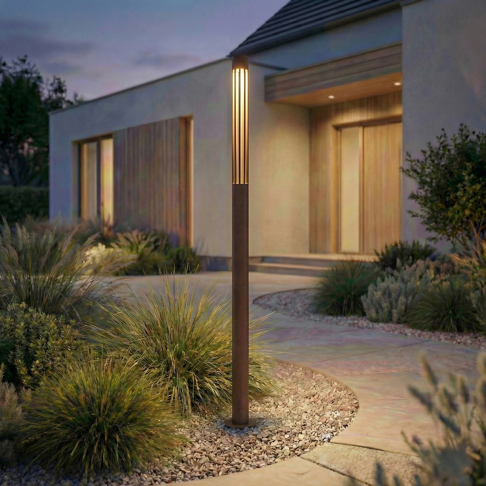 Lindby LED φωτιστικό διαδρόμου Fjorya, ύψος 90 cm, καφέ, IP65