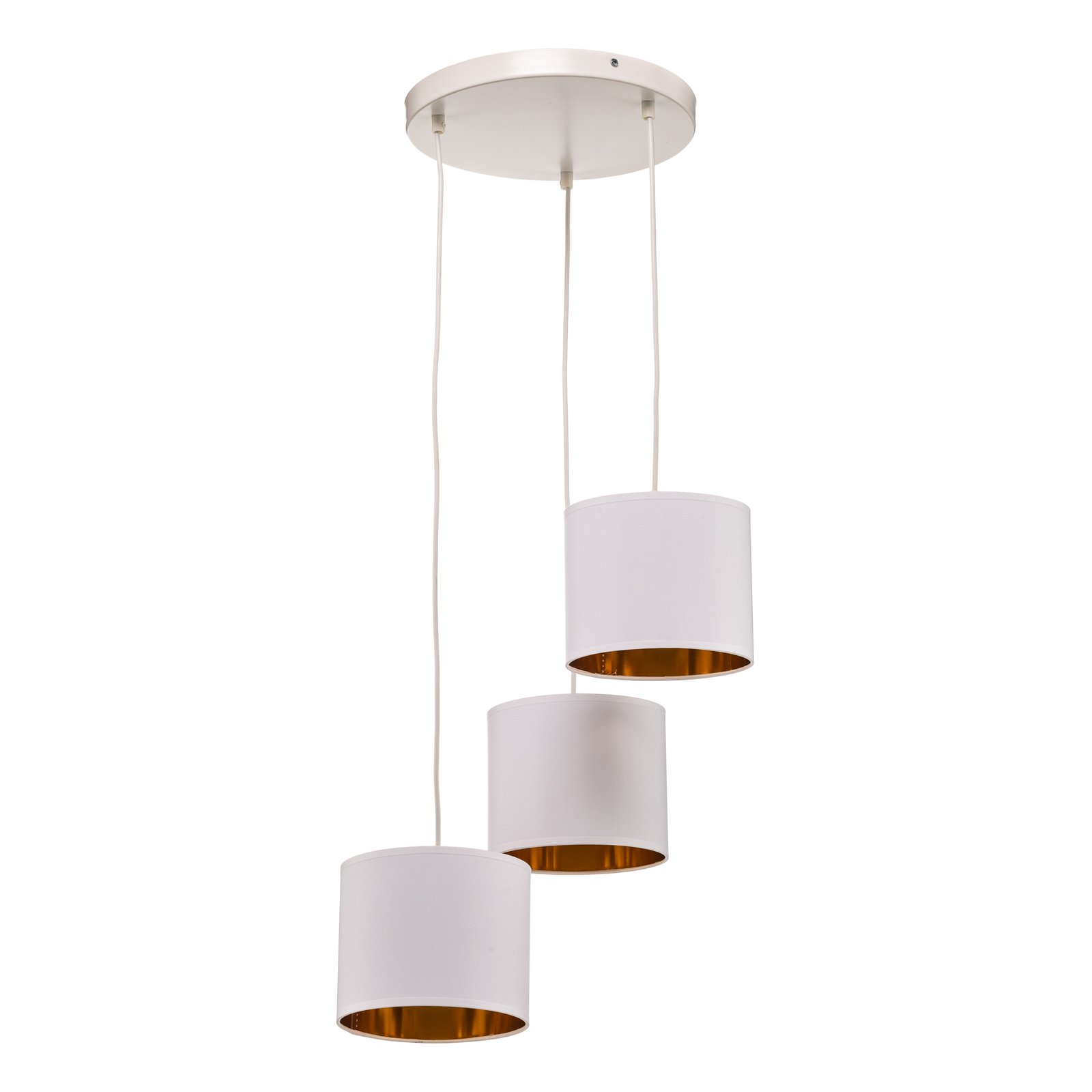 Hanglamp Soho, cilindervormig, rond 3-lamps wit/goud