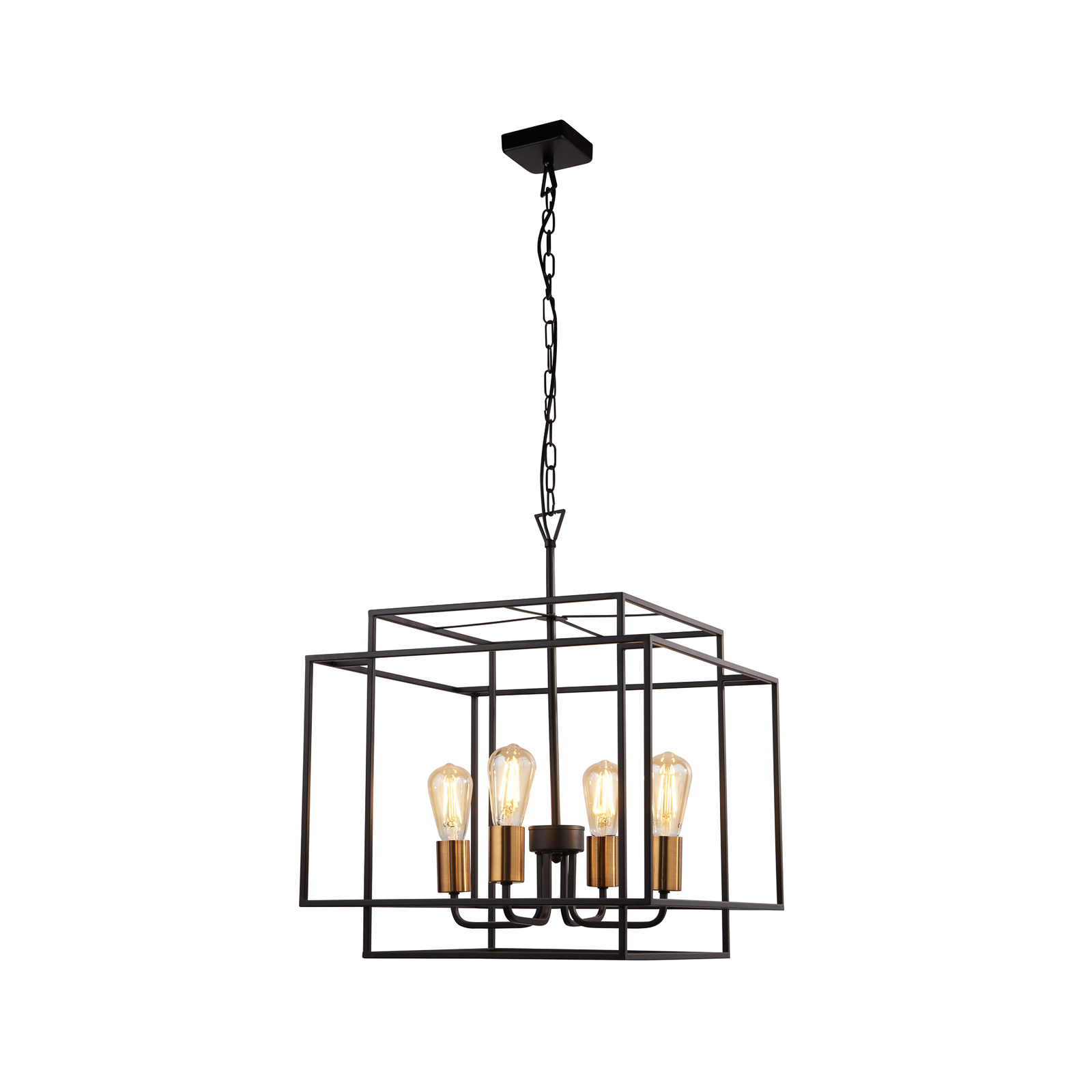 Lampa wisząca Crate, czarny/brązowy, metal, 4-punktowa, E27