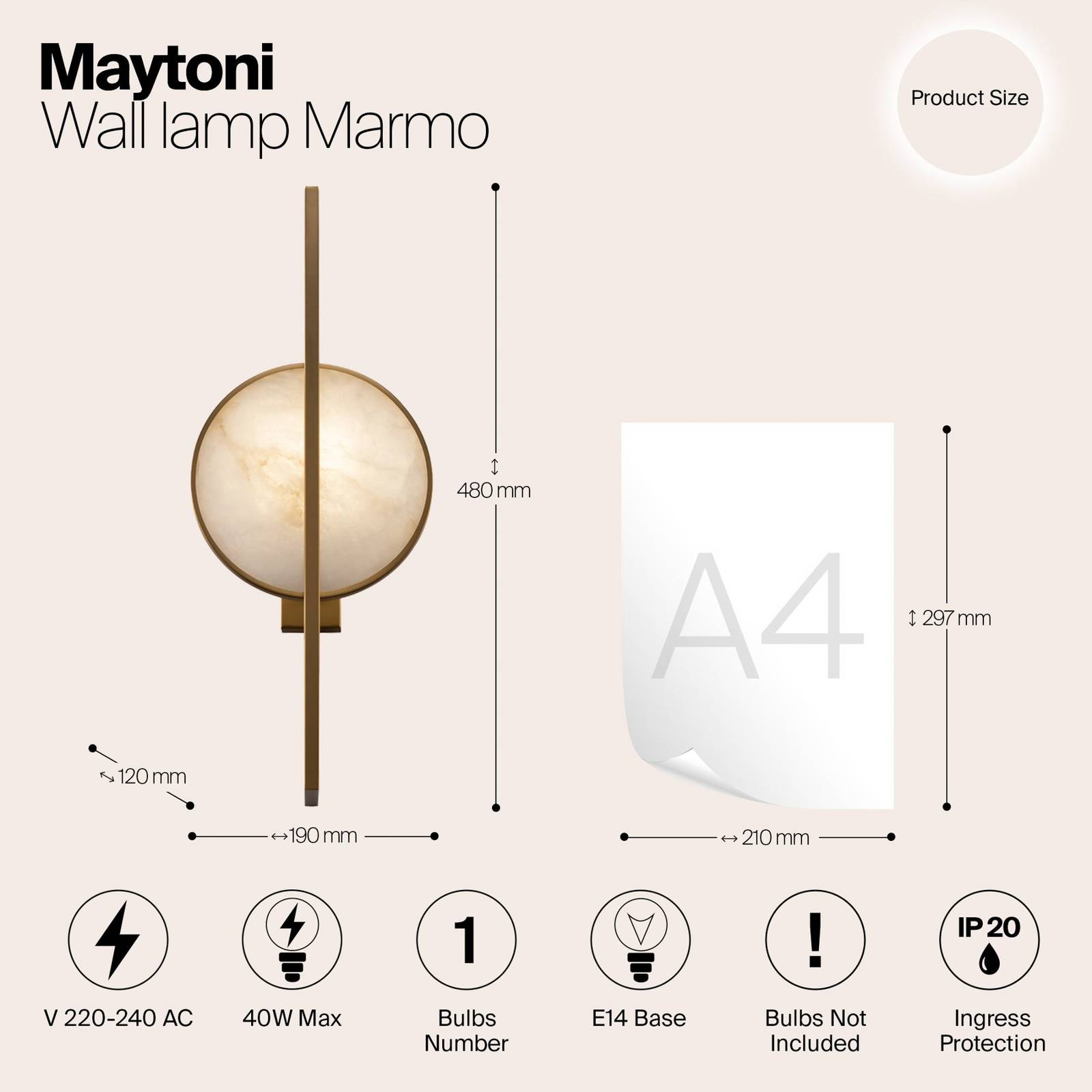 Maytoni Marmo kinkiet złoty z marmurem