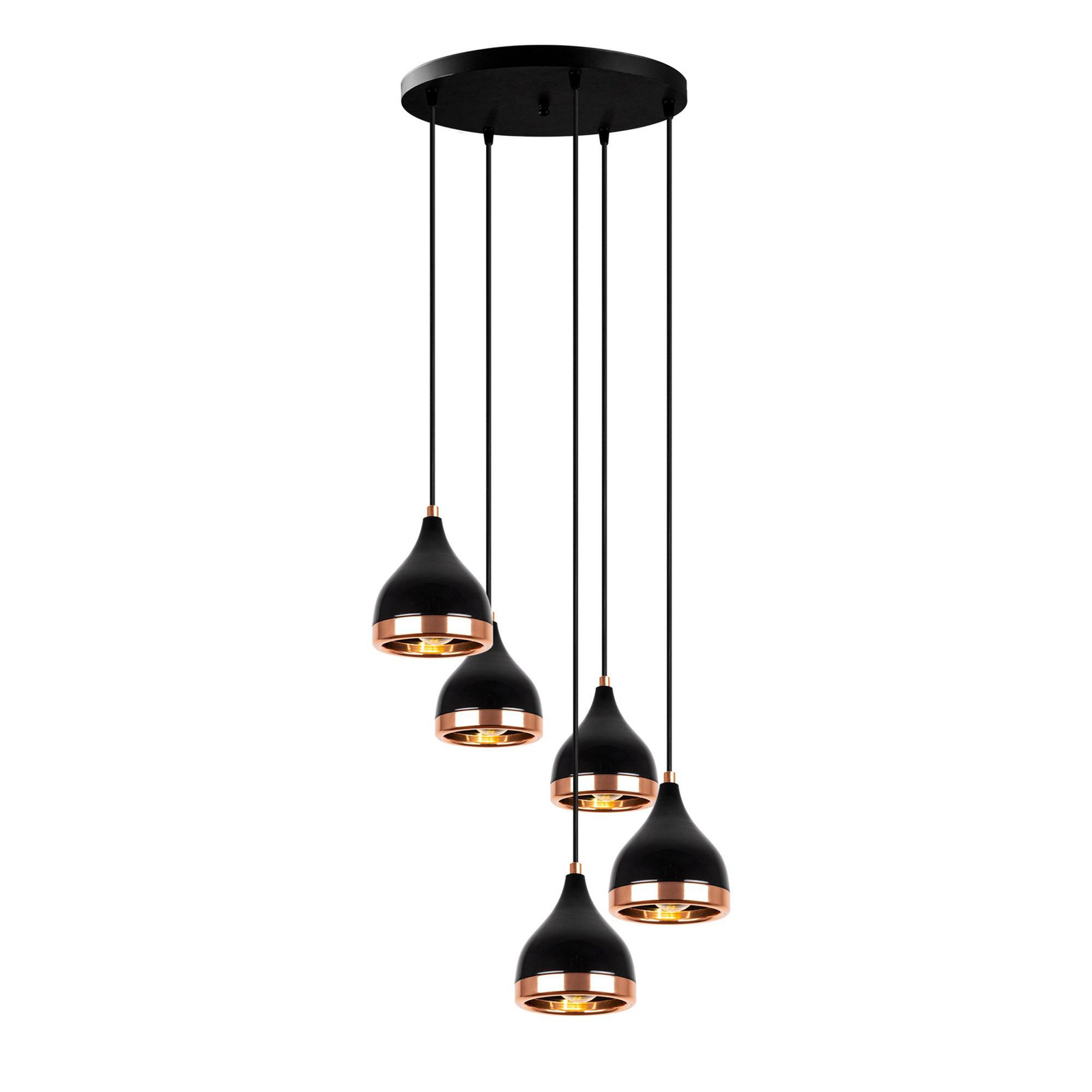 Hanglamp Yildo 7005 zwart/koper metaal 5-lamps rond