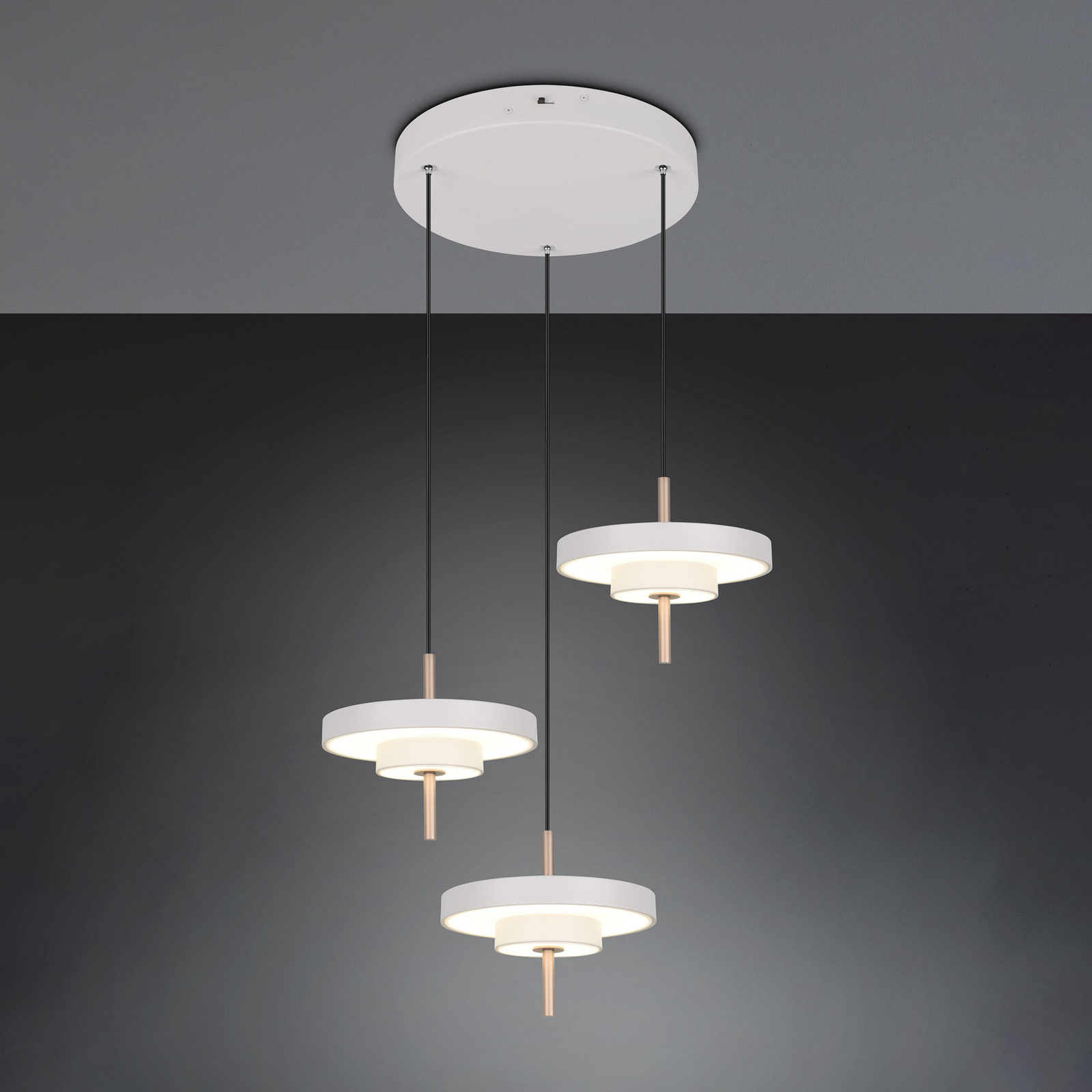 LED hanglamp Keaton, lichtgrijs, Ø 45 cm, metaal, CCT 3-lamps LED hanglamp Keaton, lichtgrijs, Ø 45 cm, metaal, CCT 3-lamps