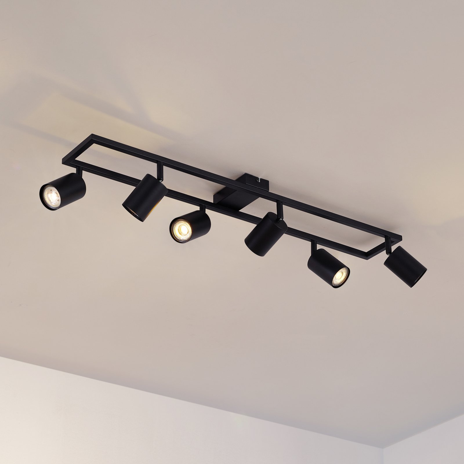 Stropní bodové světlo Bravius, černé, 6 žárovek, železo – Lindby